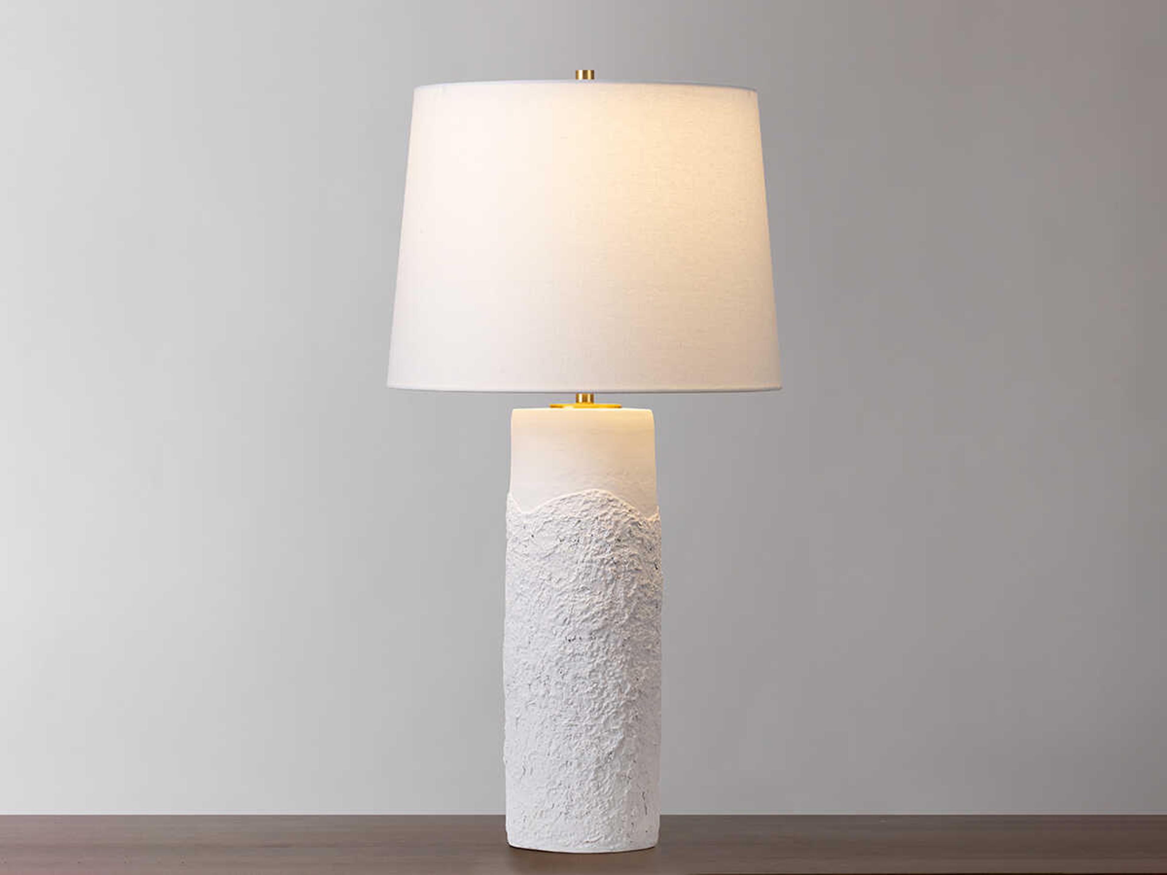 Hudson Valley Tolland Aged Brass White Linen Buffet Lamp