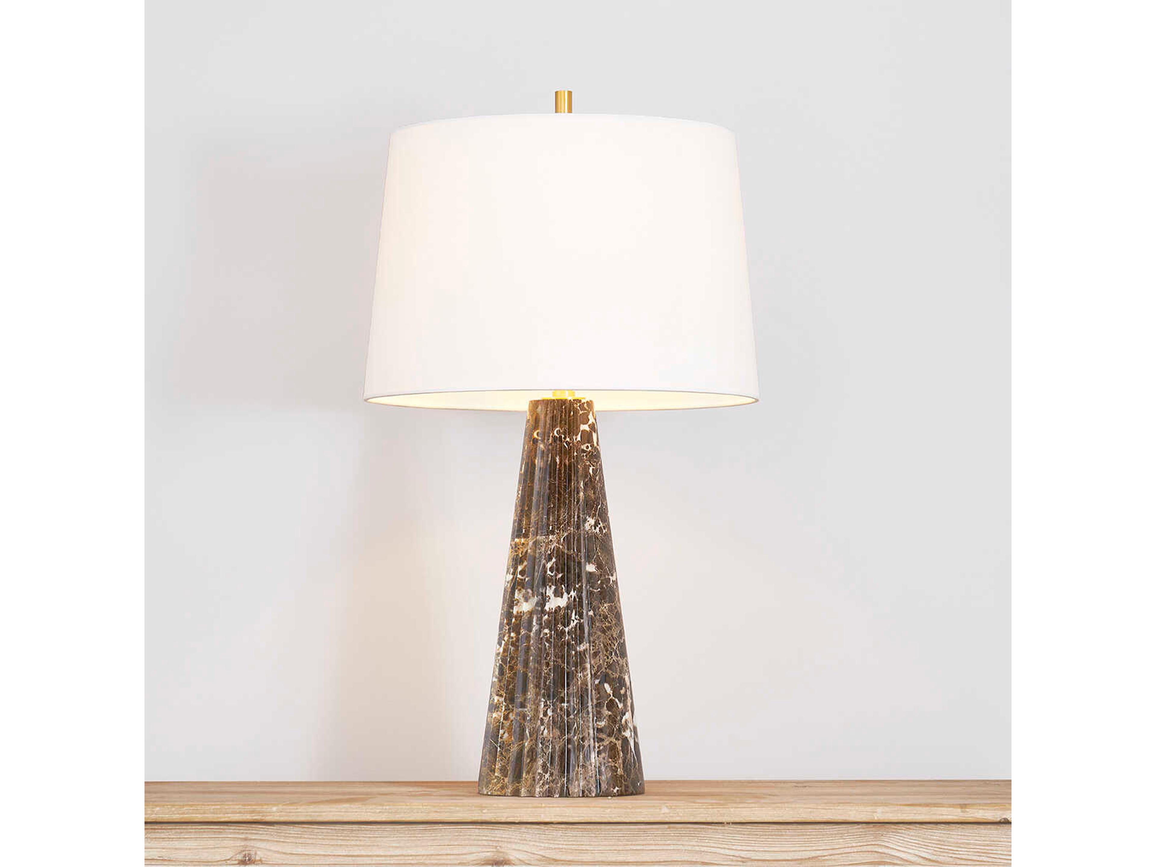 Hudson Valley Fanny Aged Brass White Linen Buffet Lamp