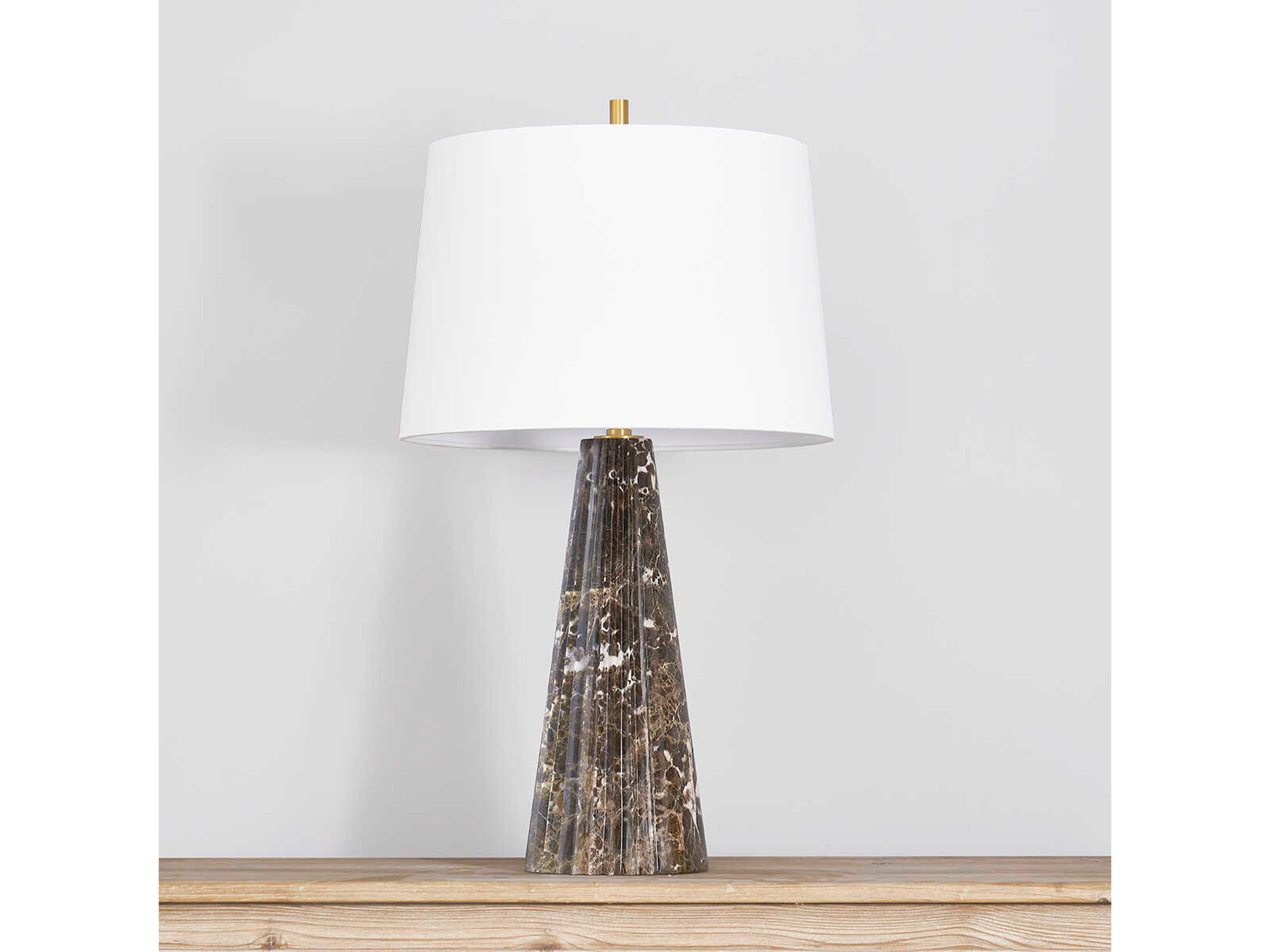 Hudson Valley Fanny Aged Brass White Linen Buffet Lamp