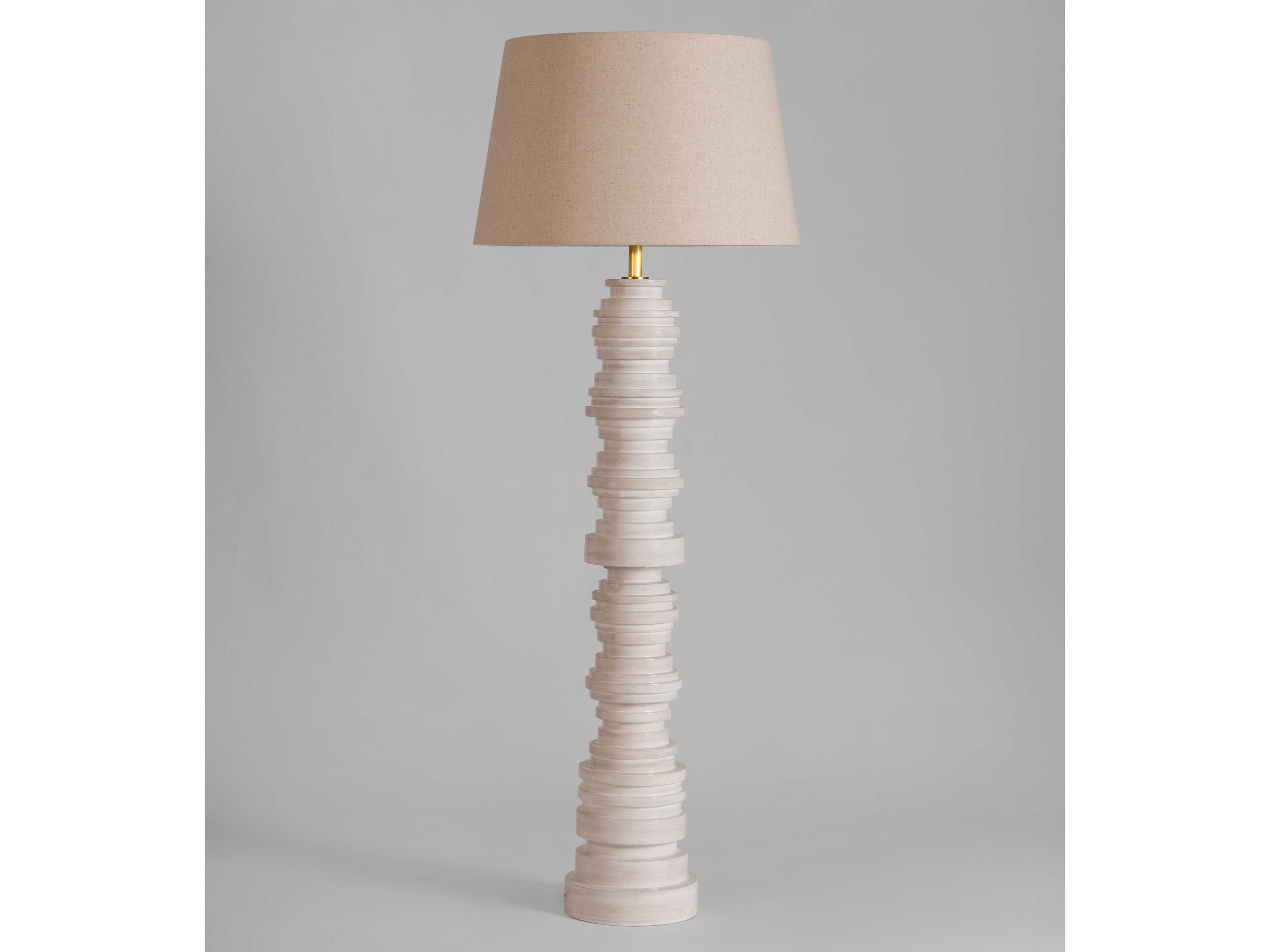 Hudson Valley Wayzata Aged Brass Ceramic Gloss Ivory Natural Linen White Floor Lamp