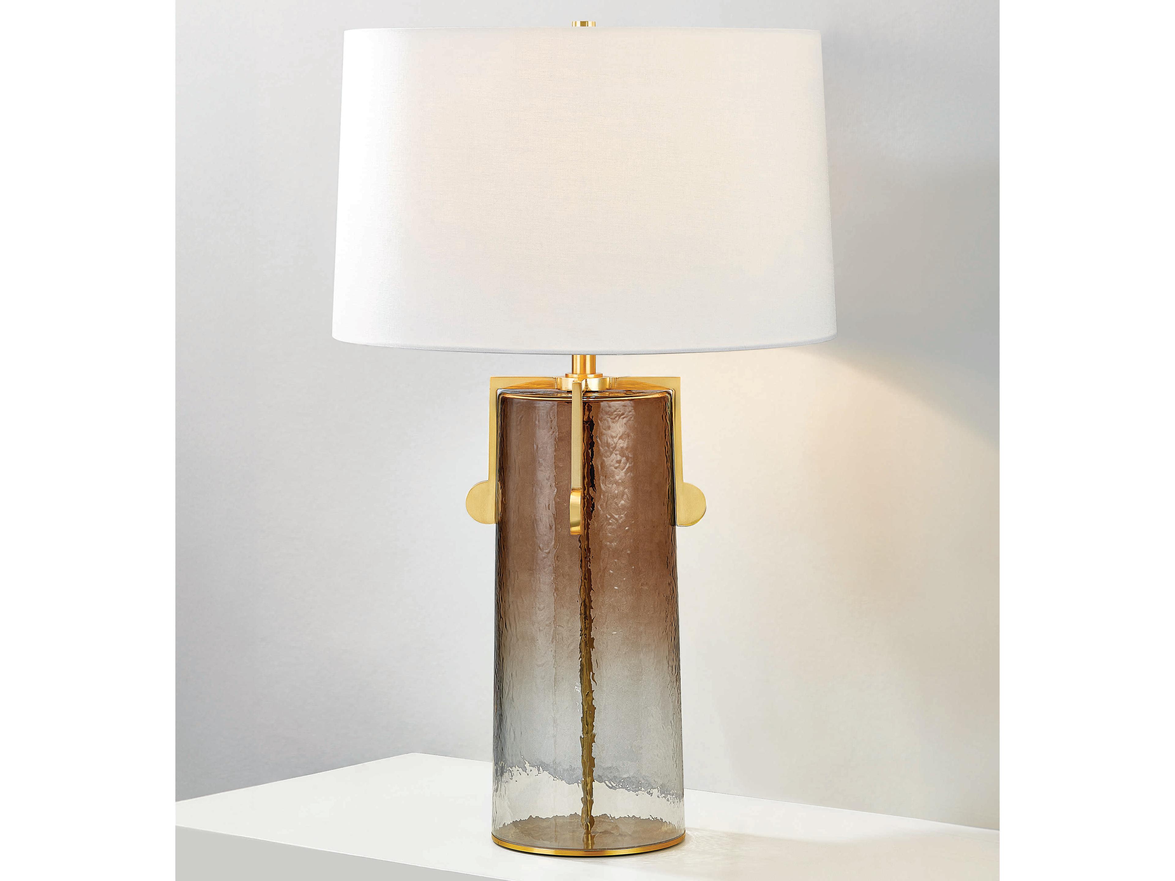 Hudson Valley Wildwood Aged Brass White Linen Buffet Lamp
