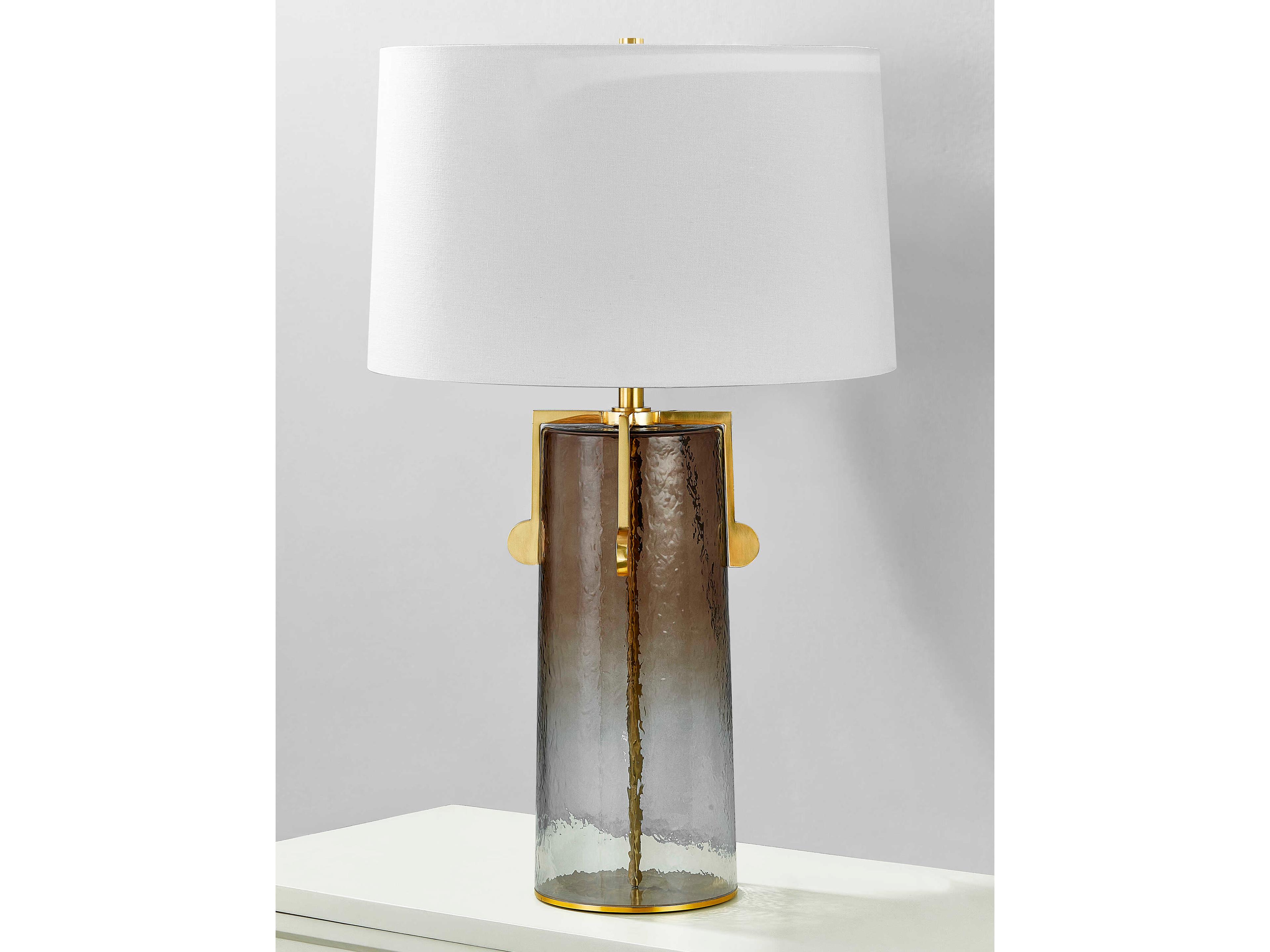 Hudson Valley Wildwood Aged Brass White Linen Buffet Lamp