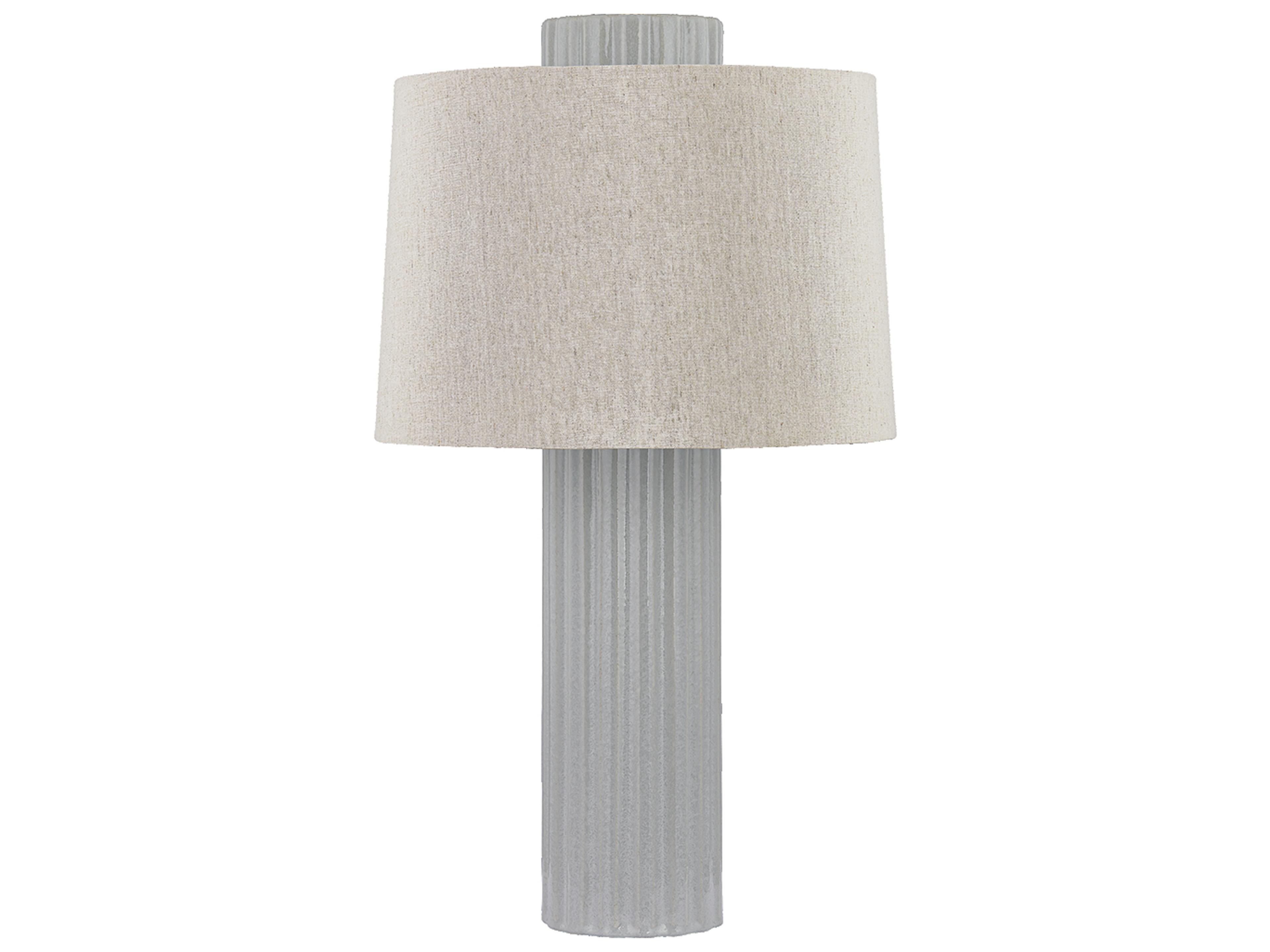 Manchester Aged Brass Ceramic Shell Grey Natural Linen Fabric Buffet Lamp