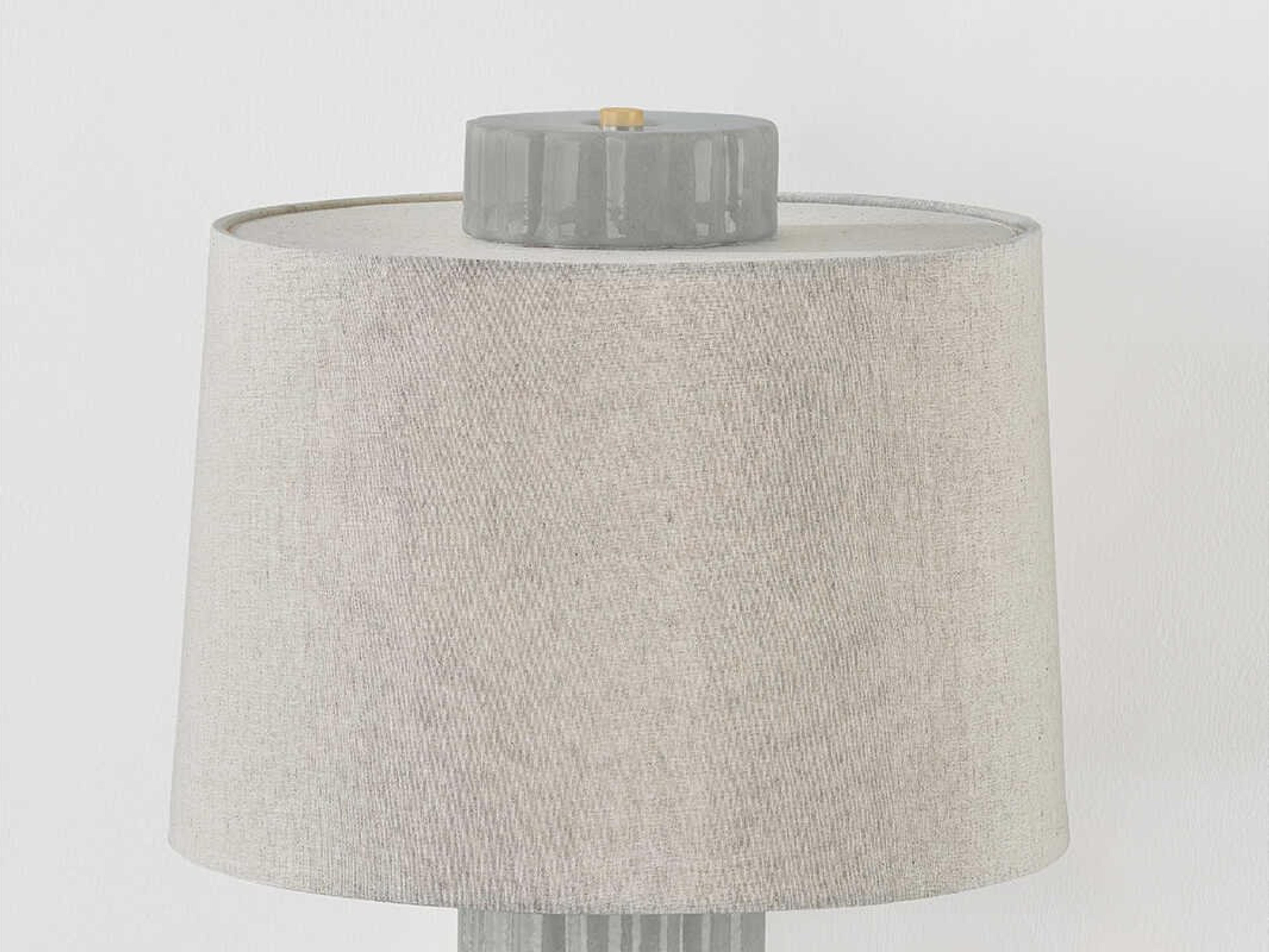 Hudson Valley Manchester Aged Brass Ceramic Shell Grey Natural Linen Fabric Buffet Lamp