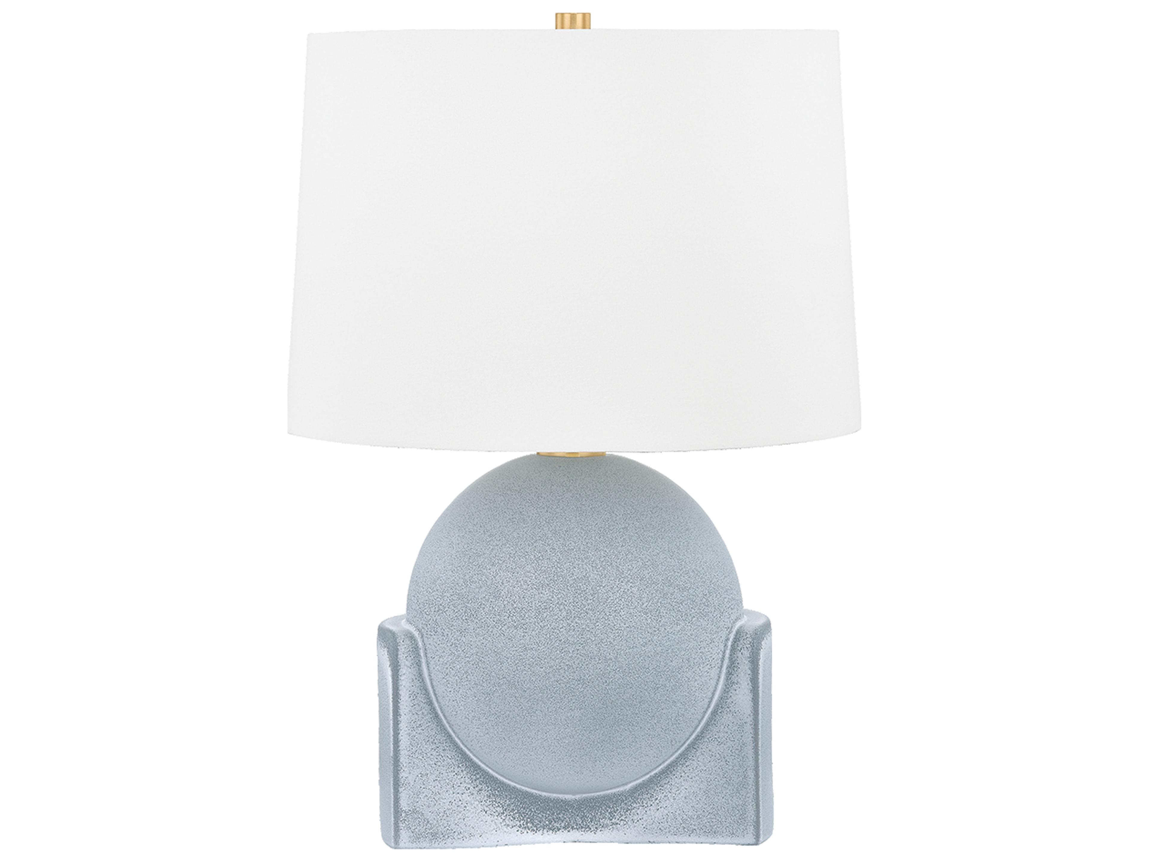 Leeston Aged Brass Ceramic Reactive Slate White Linen Table Lamp