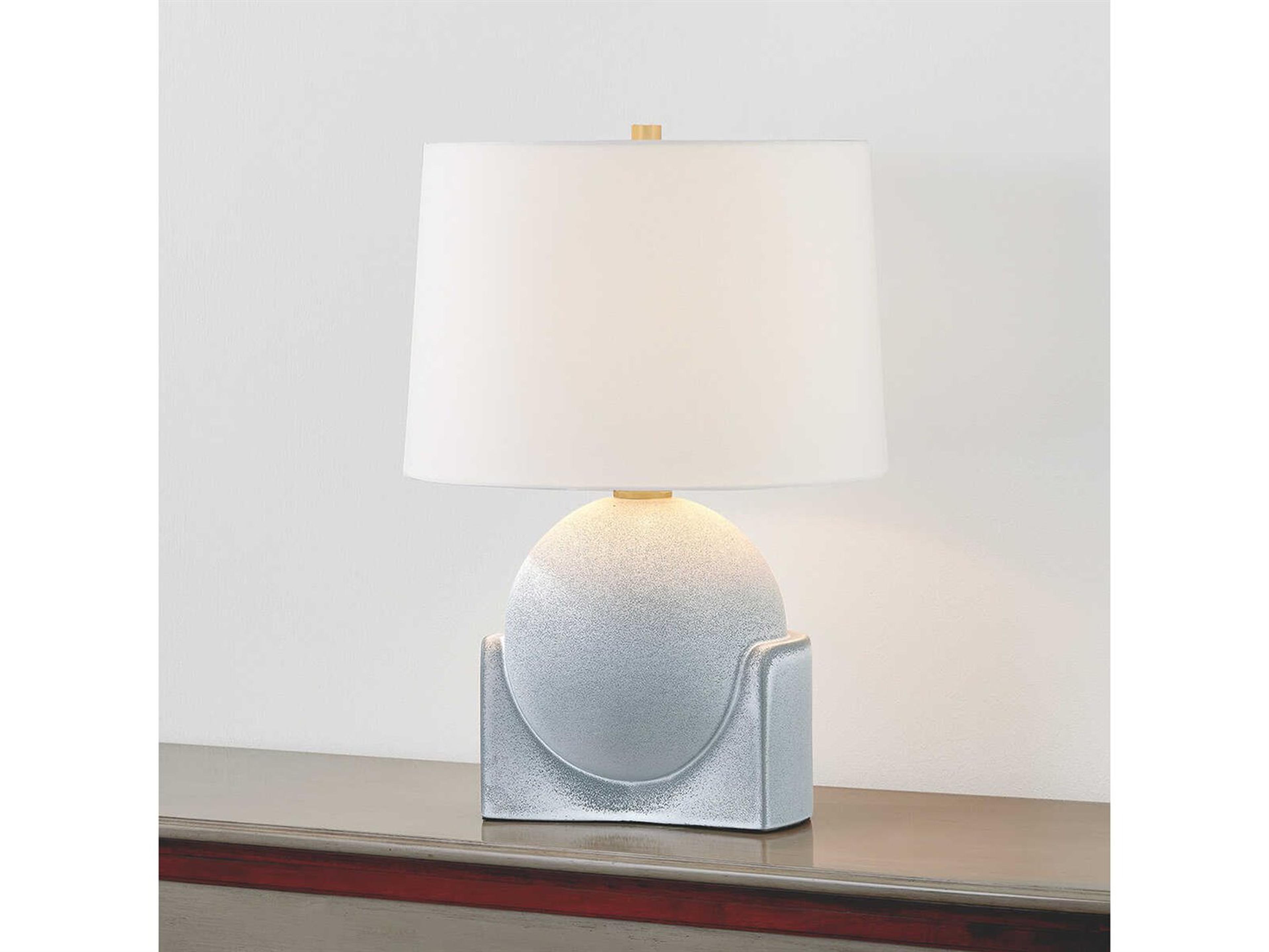 Hudson Valley Leeston Aged Brass Ceramic Reactive Slate White Linen Table Lamp