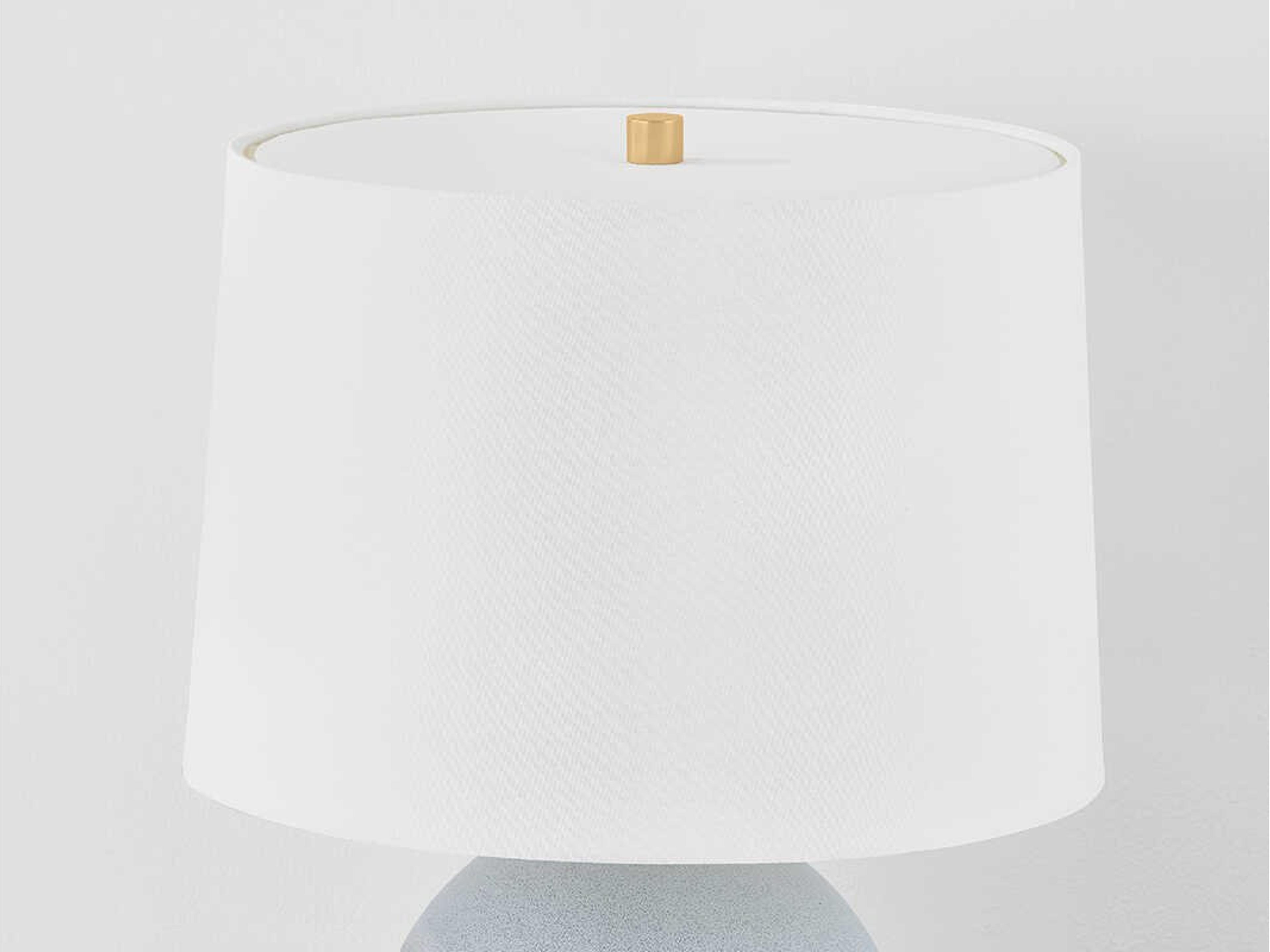 Hudson Valley Leeston Aged Brass Ceramic Reactive Slate White Linen Table Lamp