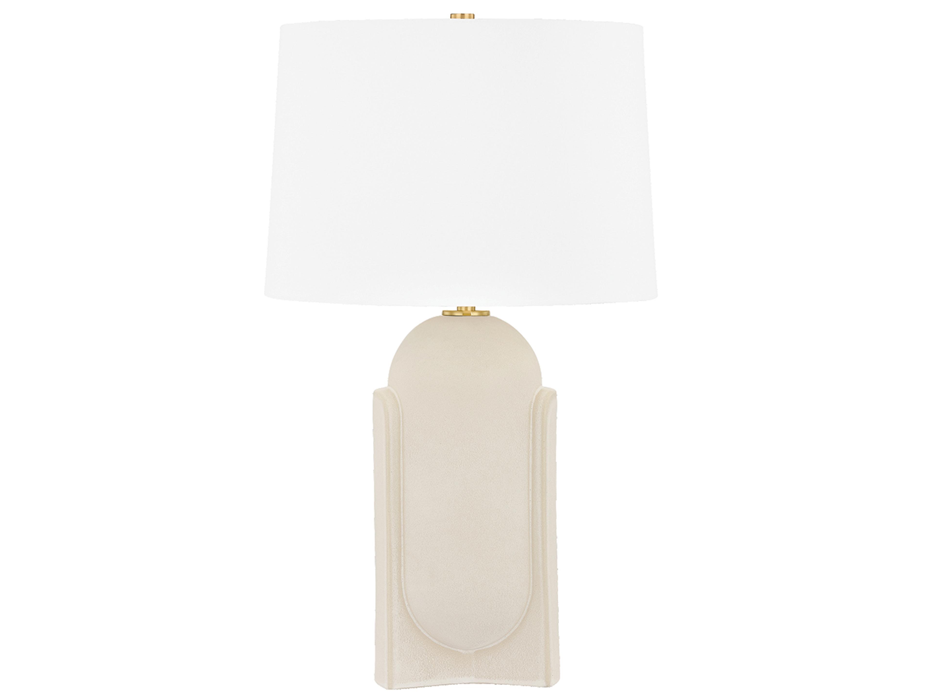 Leeston Aged Brass Ceramic Moonstone Sand White Linen Off Buffet Lamp
