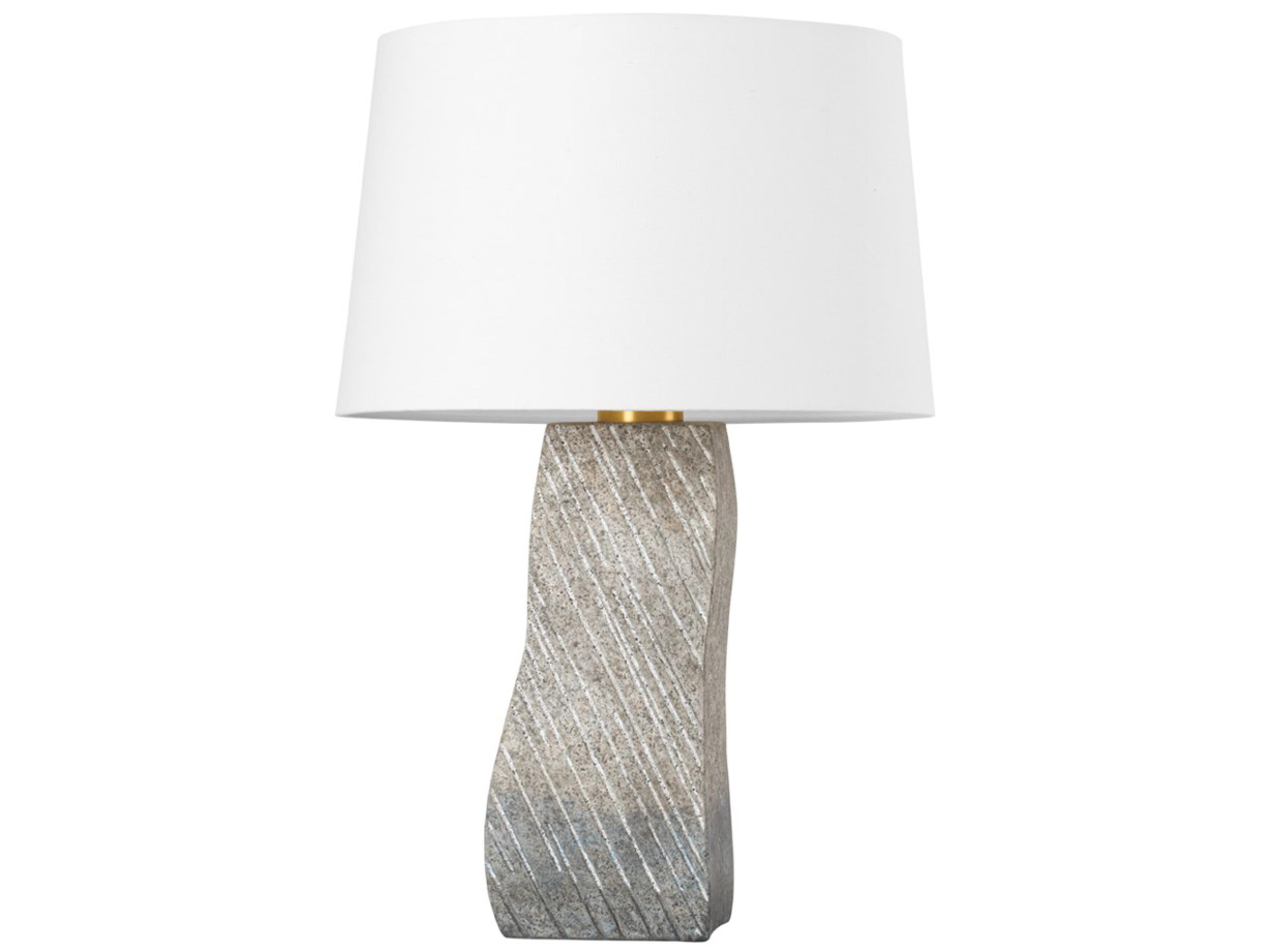 Raiden Aged Brass Ceramic Windswept White Linen Gray Buffet Lamp