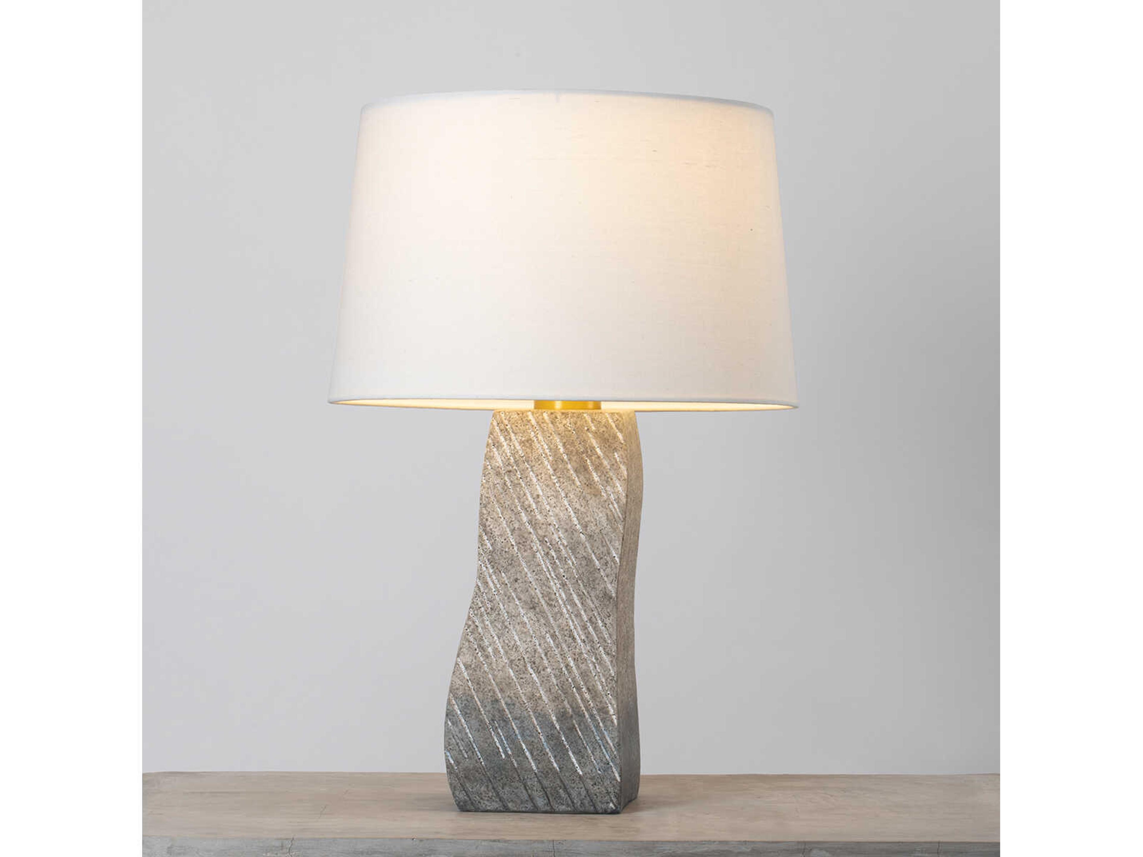 Hudson Valley Raiden Aged Brass Ceramic Windswept White Linen Gray Buffet Lamp