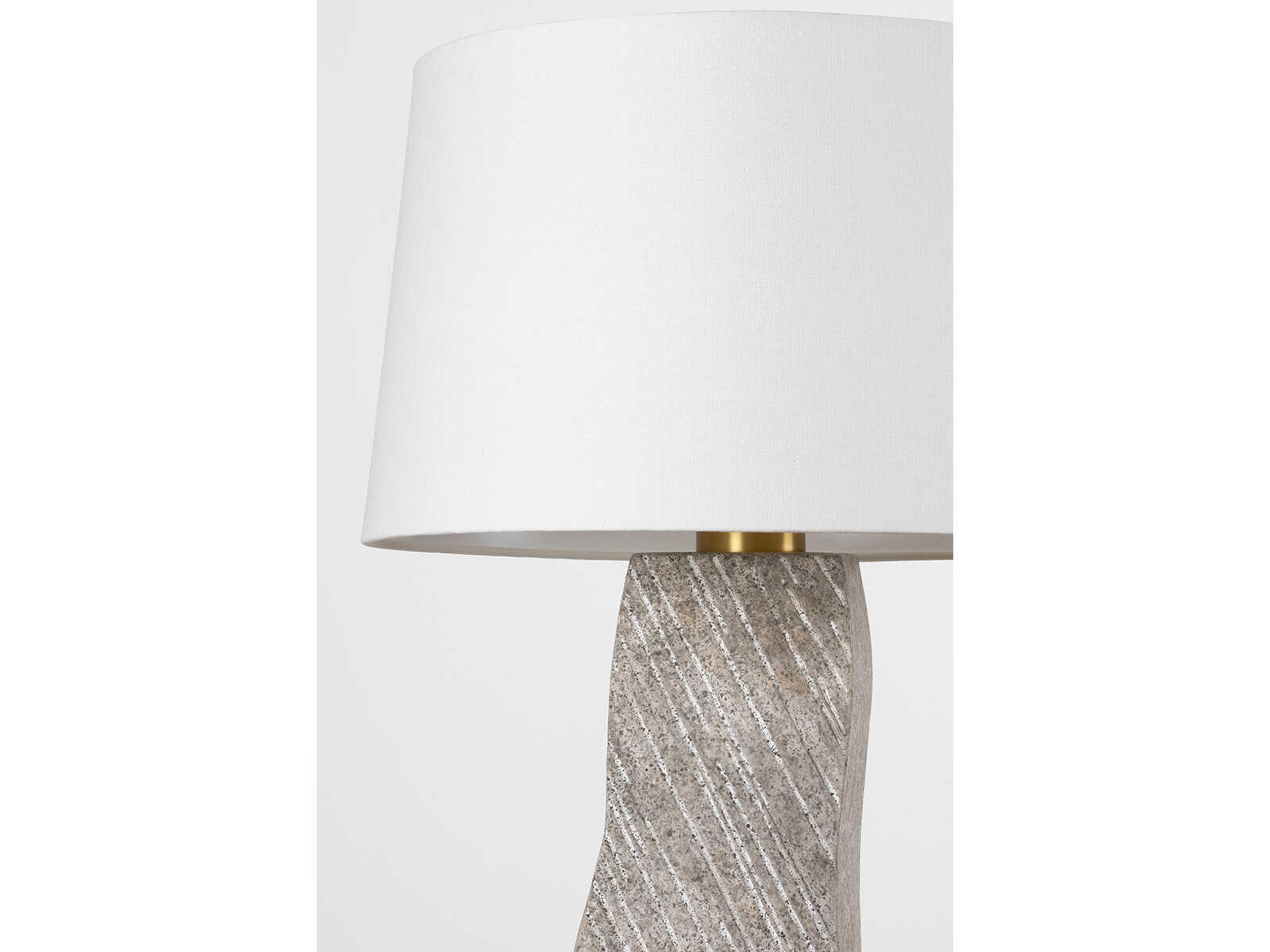 Hudson Valley Raiden Aged Brass Ceramic Windswept White Linen Gray Buffet Lamp