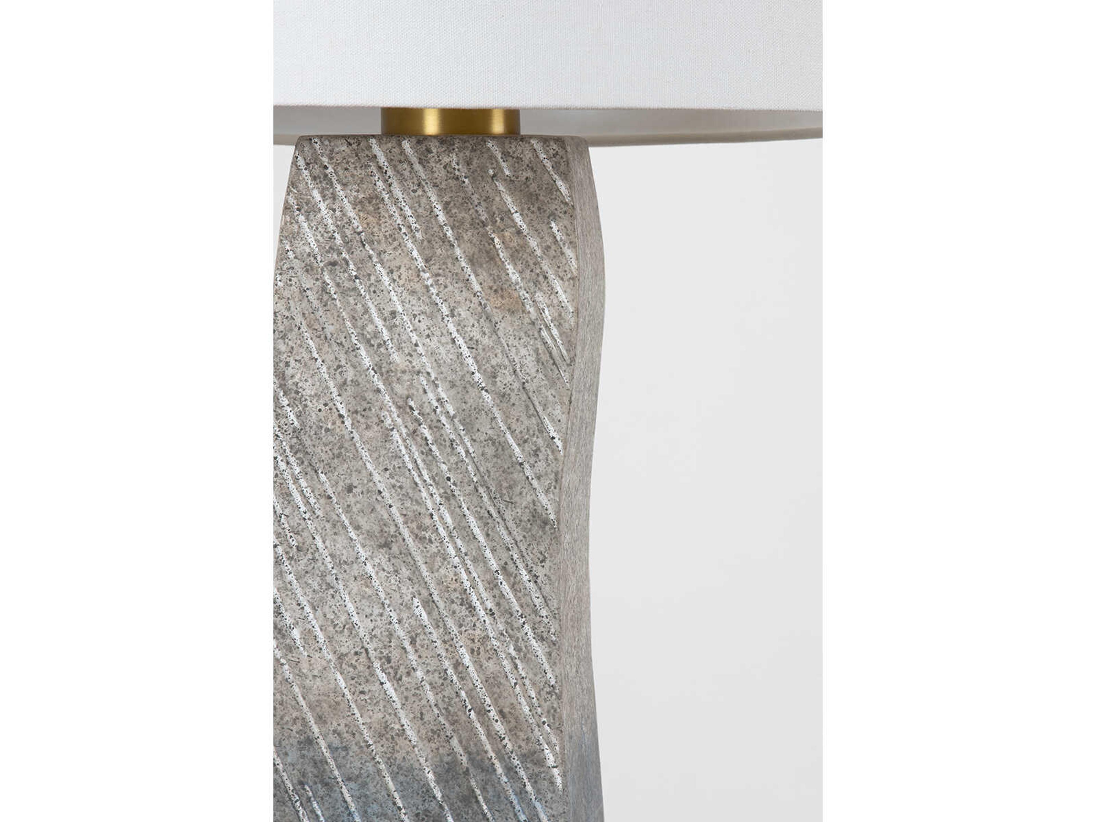 Hudson Valley Raiden Aged Brass Ceramic Windswept White Linen Gray Buffet Lamp