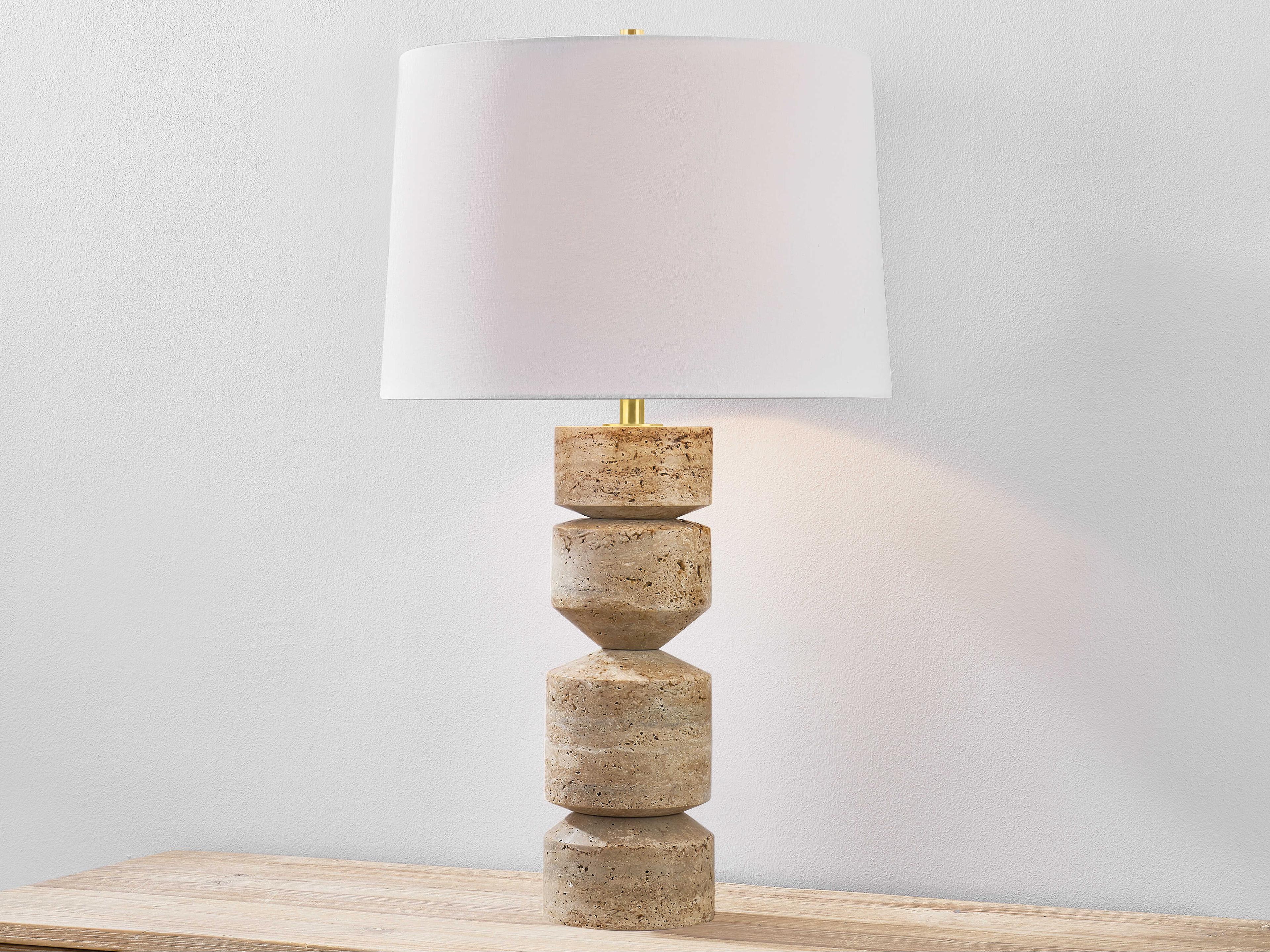 Hudson Valley Galeville Aged Brass White Linen Brown Buffet Lamp