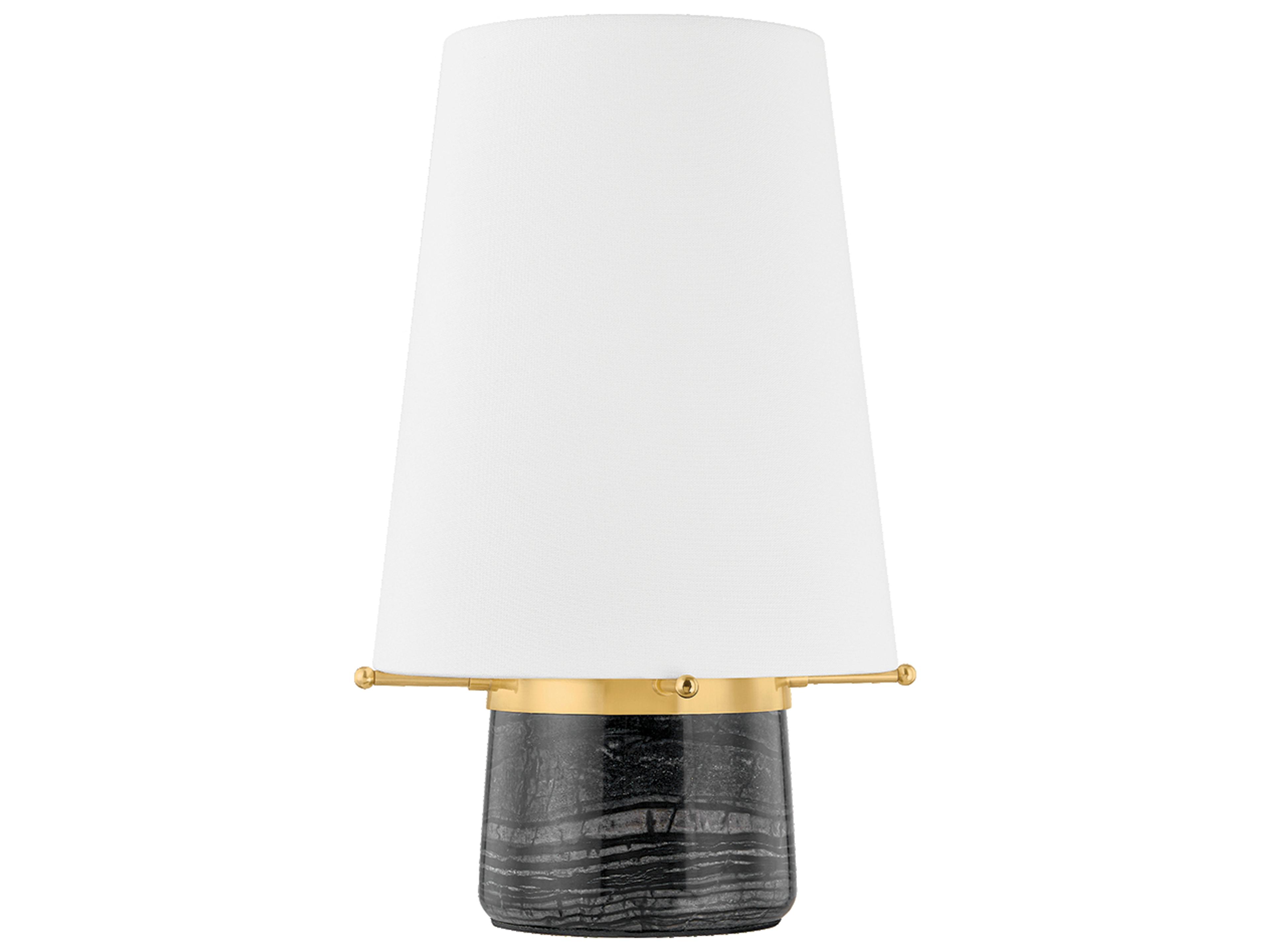 Hudson Valley Central Valley Aged Brass White Linen Black Table Lamp