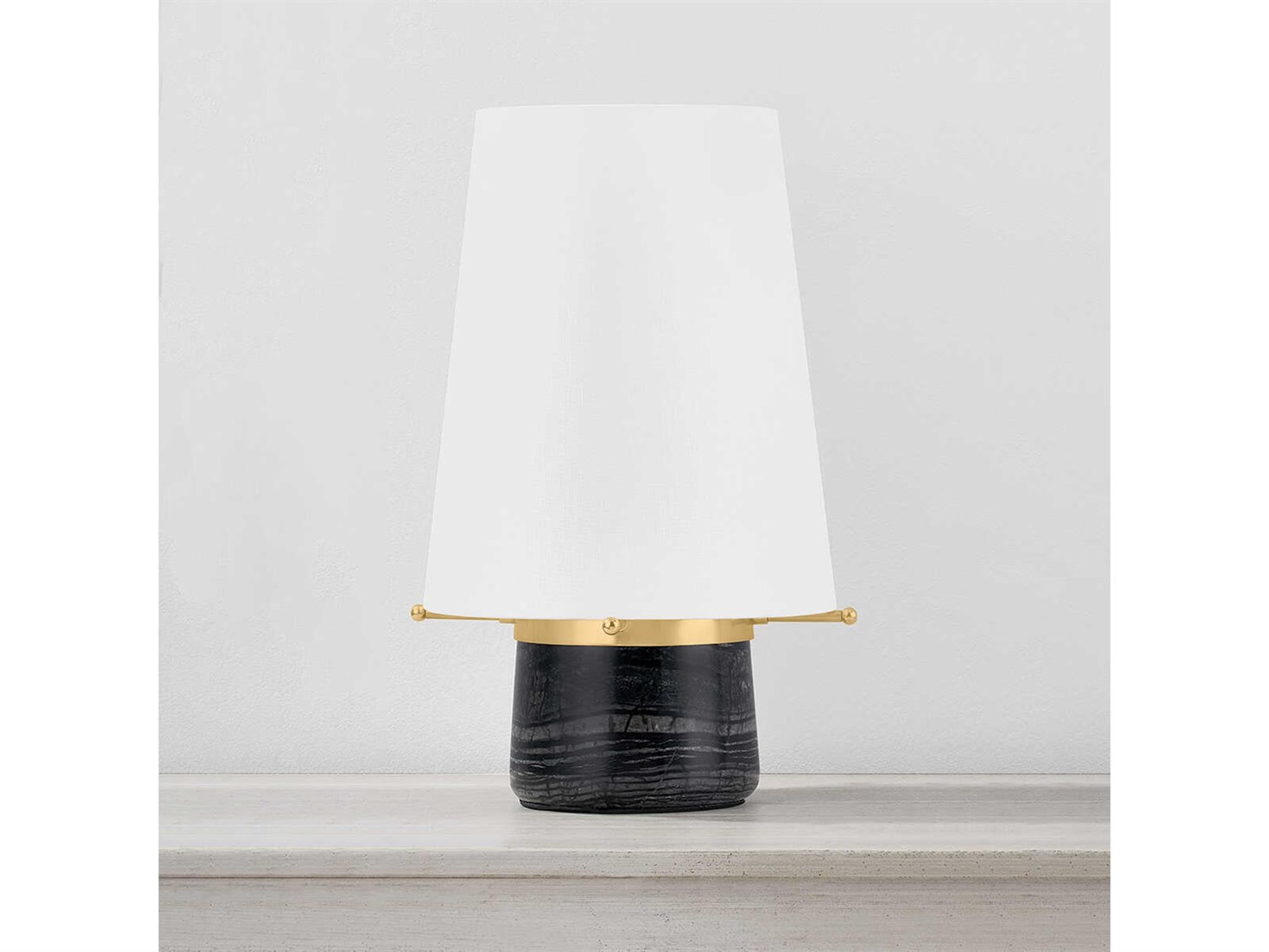 Hudson Valley Central Valley Aged Brass White Linen Black Table Lamp