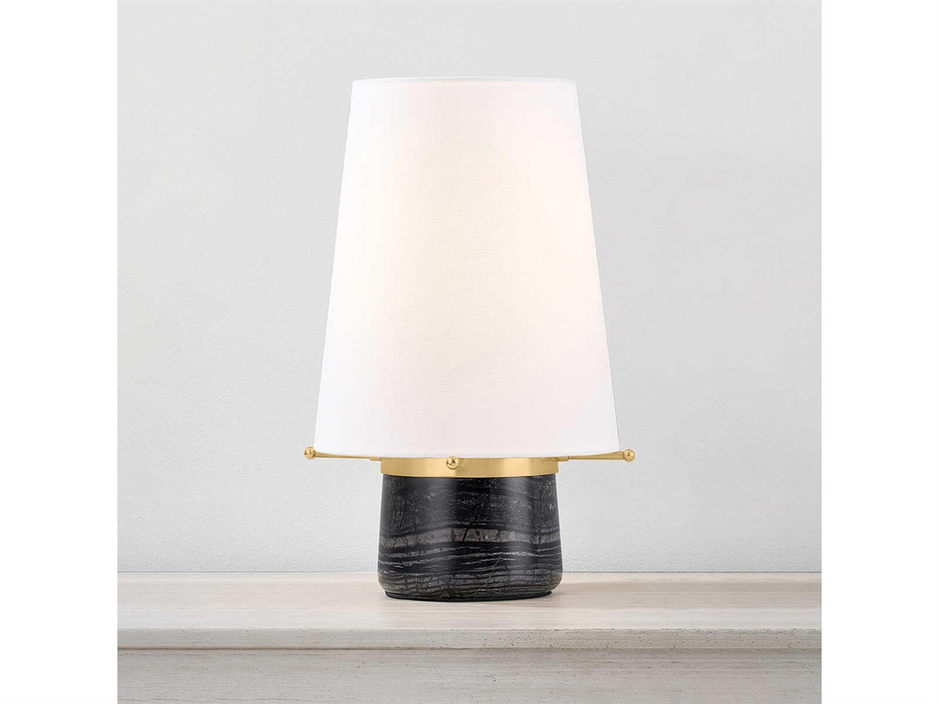 Hudson Valley Central Valley Aged Brass White Linen Black Table Lamp