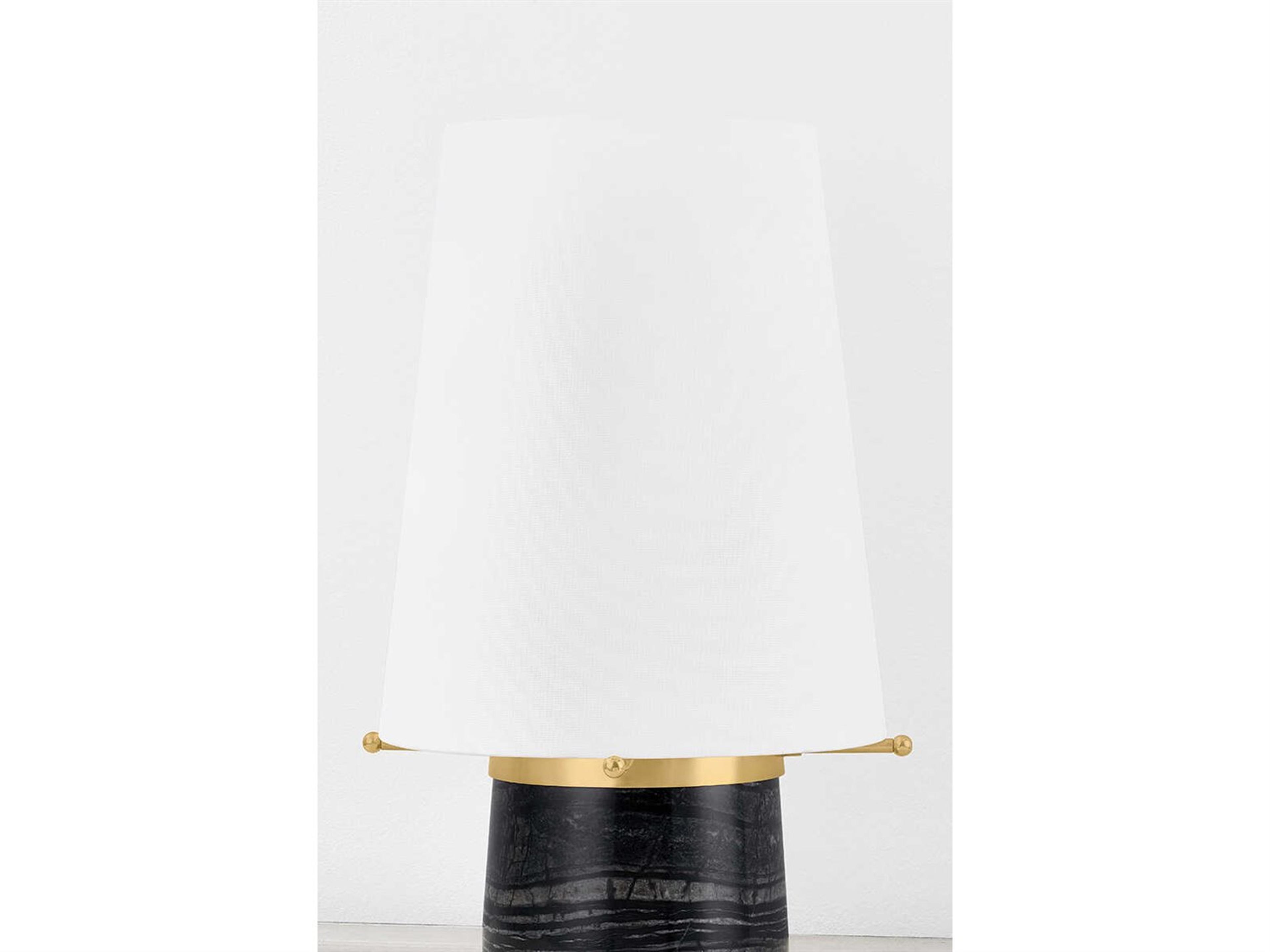 Hudson Valley Central Valley Aged Brass White Linen Black Table Lamp