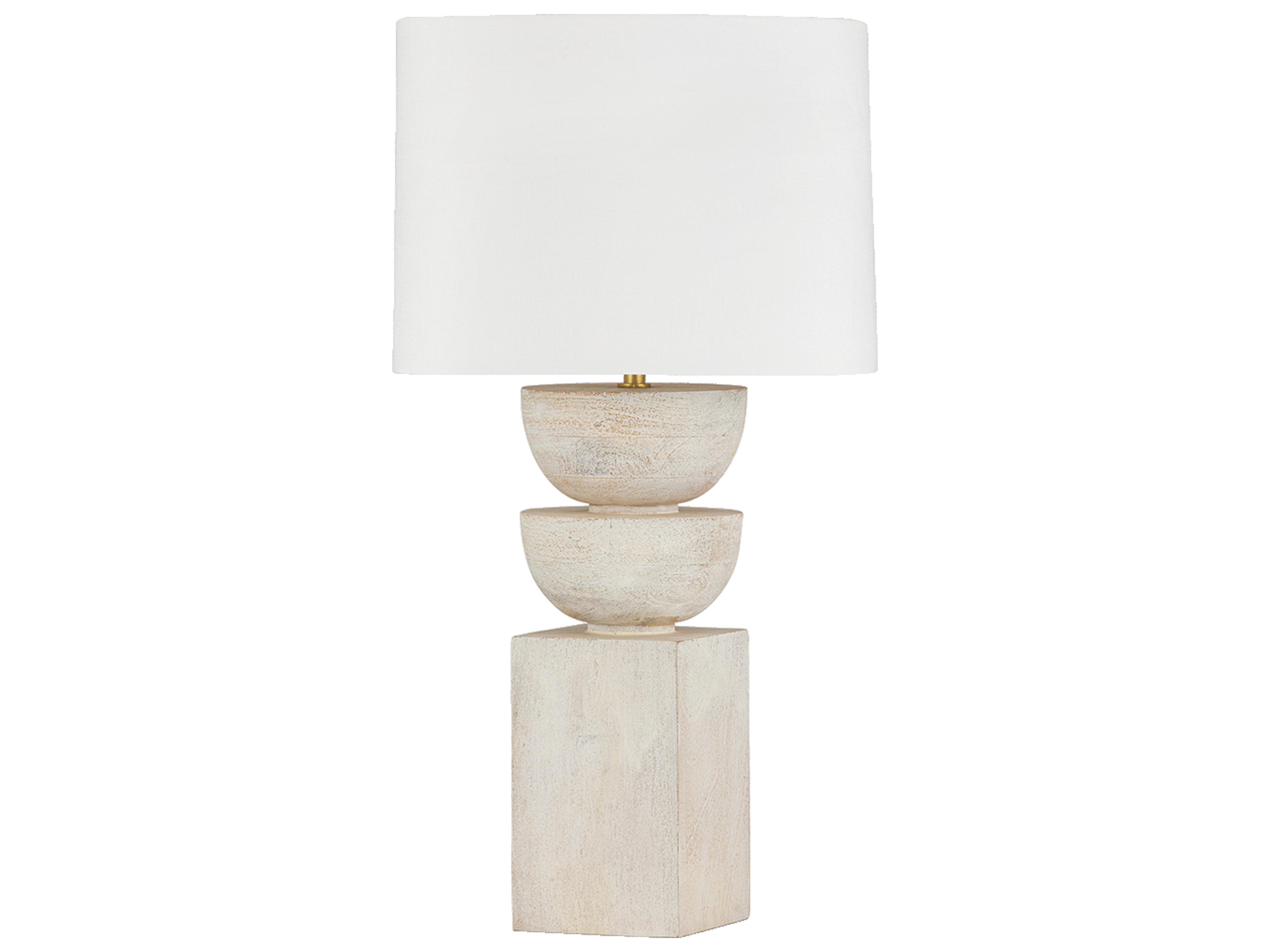 Hudson Valley Gardiner Aged Brass White Linen Wood Buffet Lamp