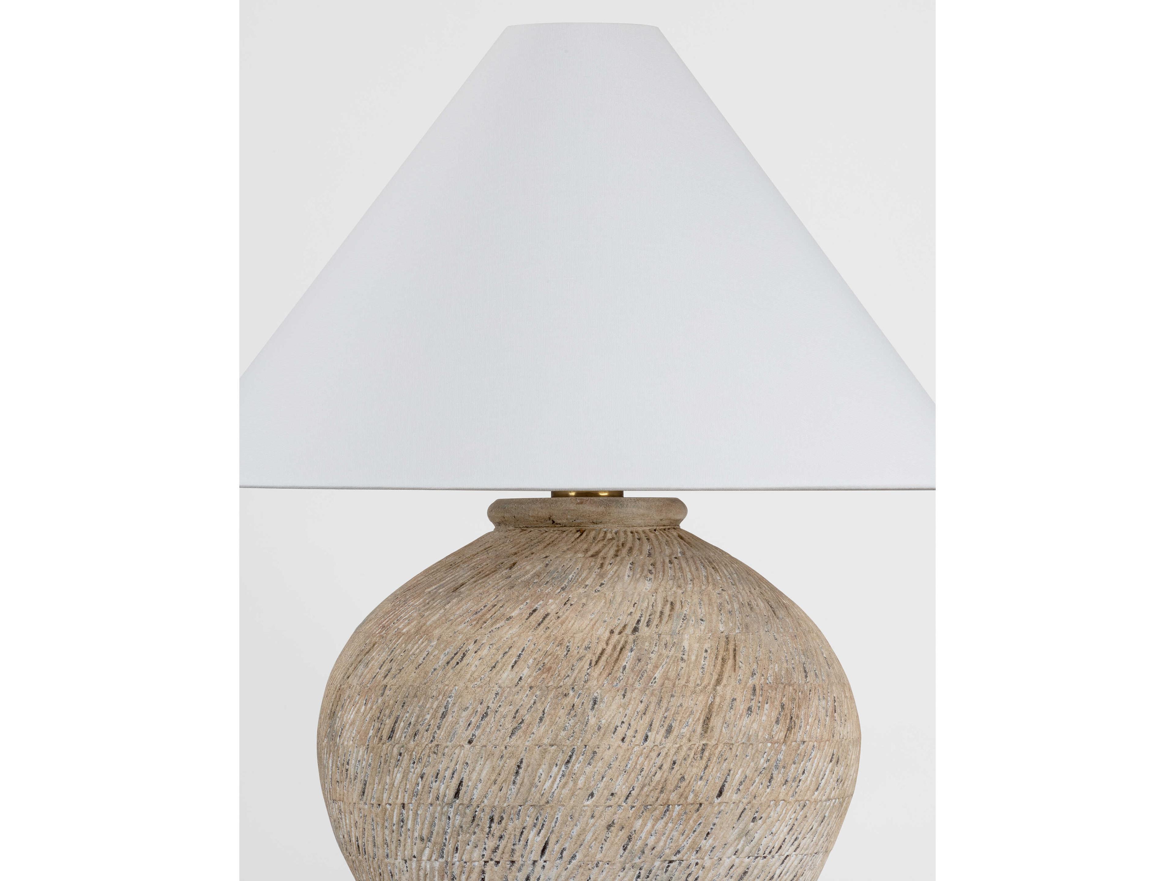 Hudson Valley Rumbrook Aged Brass Ceramic Ancient Texture White Linen Brown Buffet Lamp