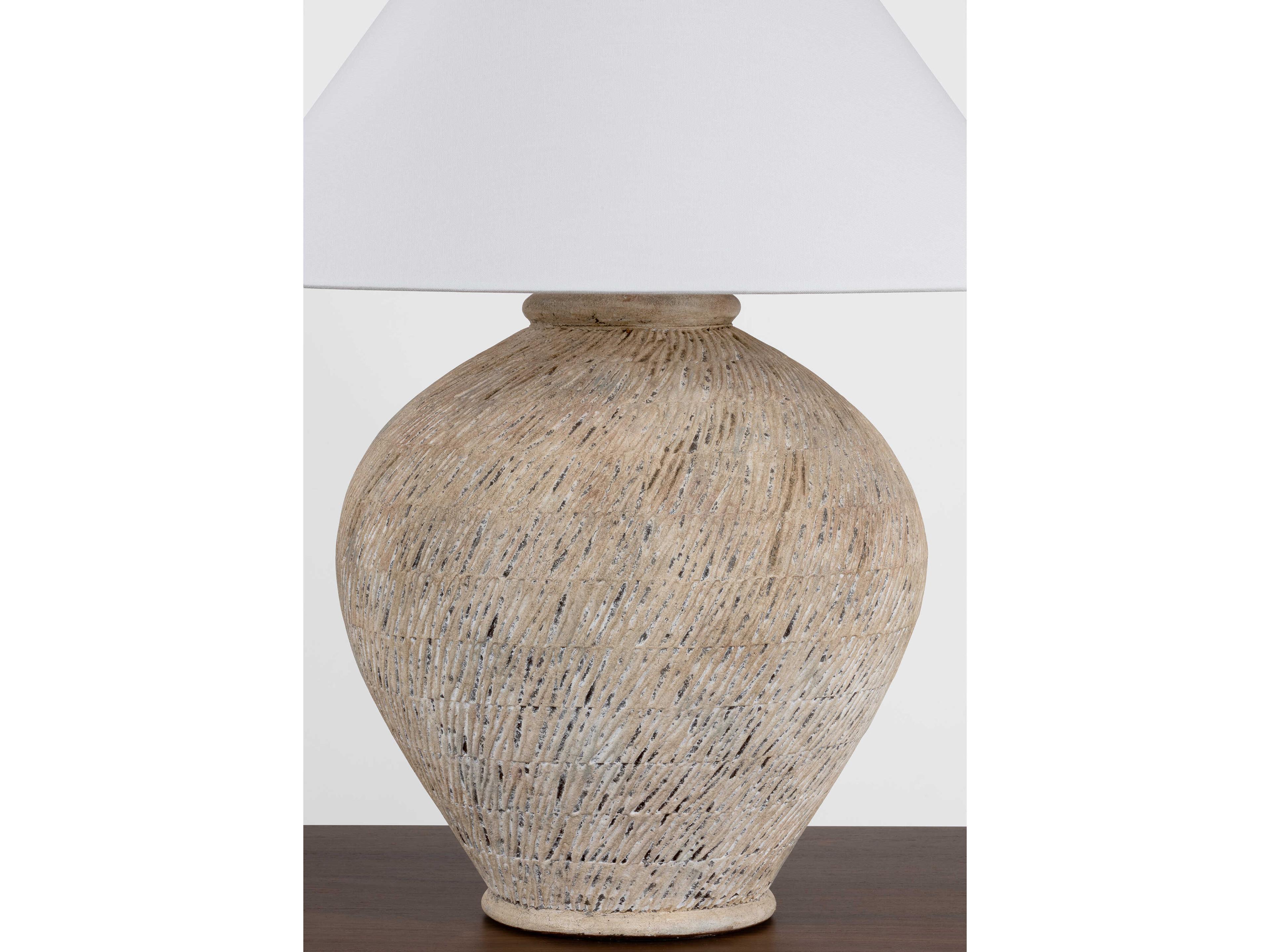 Hudson Valley Rumbrook Aged Brass Ceramic Ancient Texture White Linen Brown Buffet Lamp