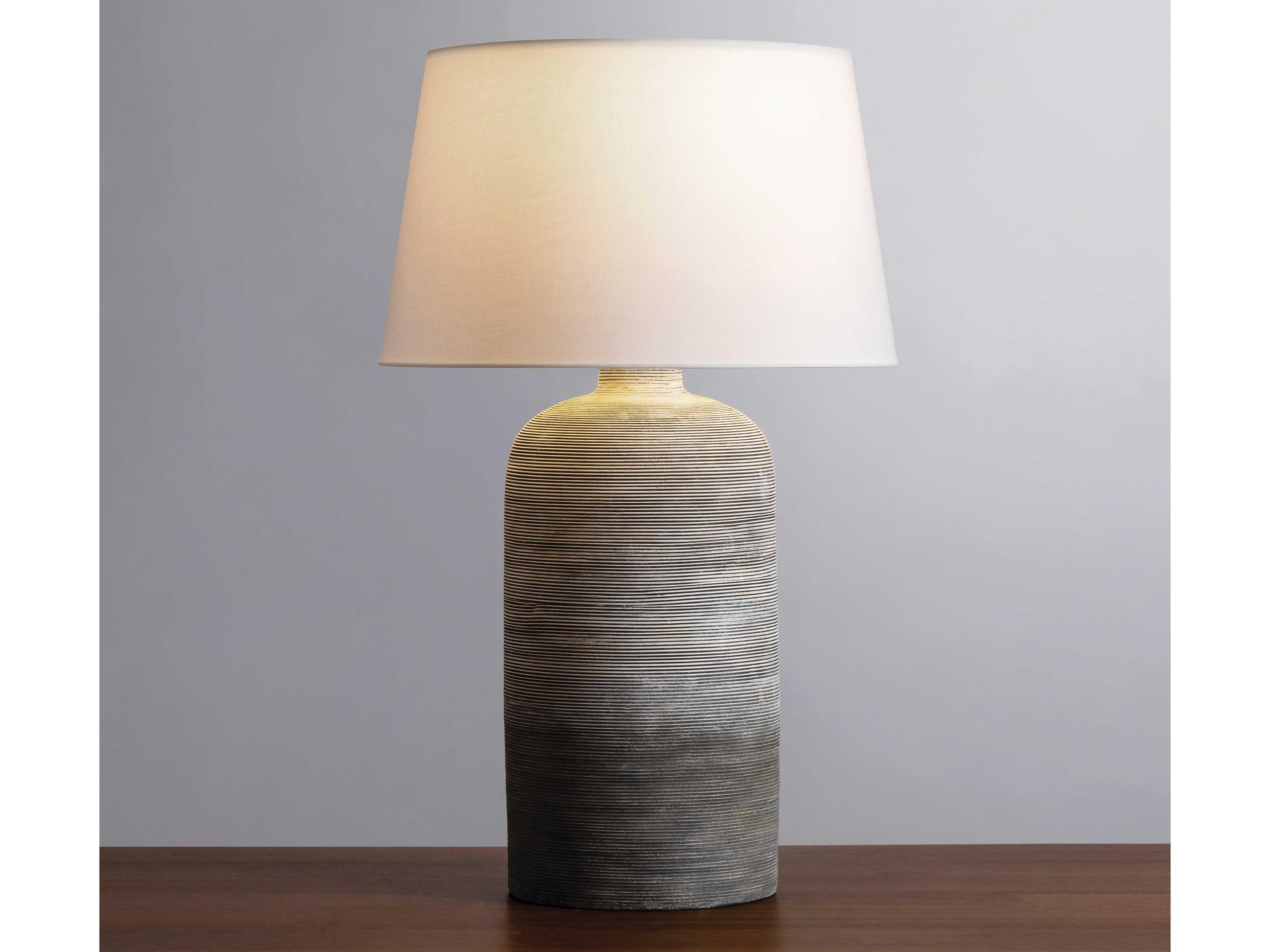 Hudson Valley Sutton Manor Aged Brass Ceramic Cream Shadow White Linen Gray Buffet Lamp