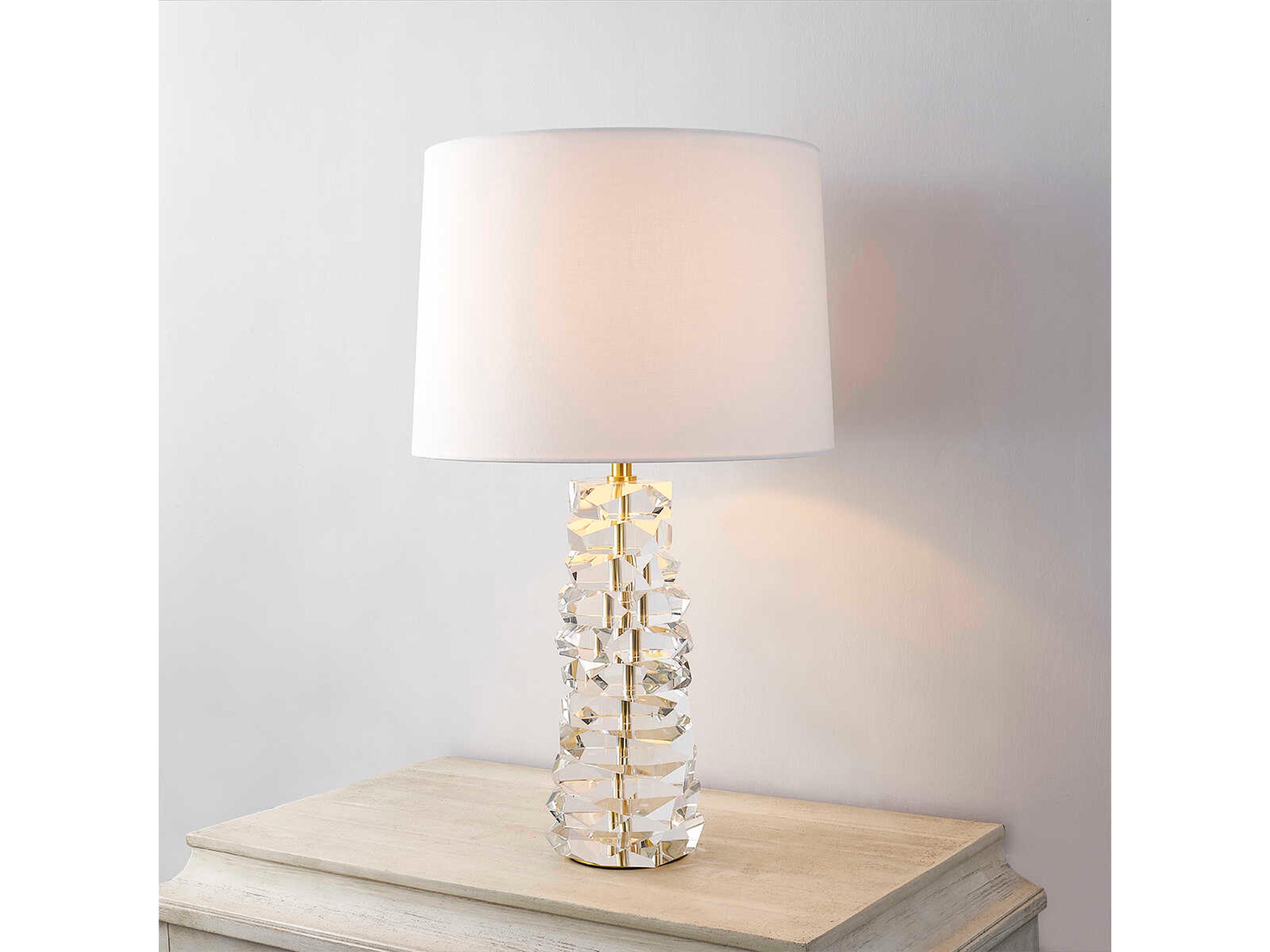Hudson Valley Bellarie Aged Brass White Linen Clear Buffet Lamp