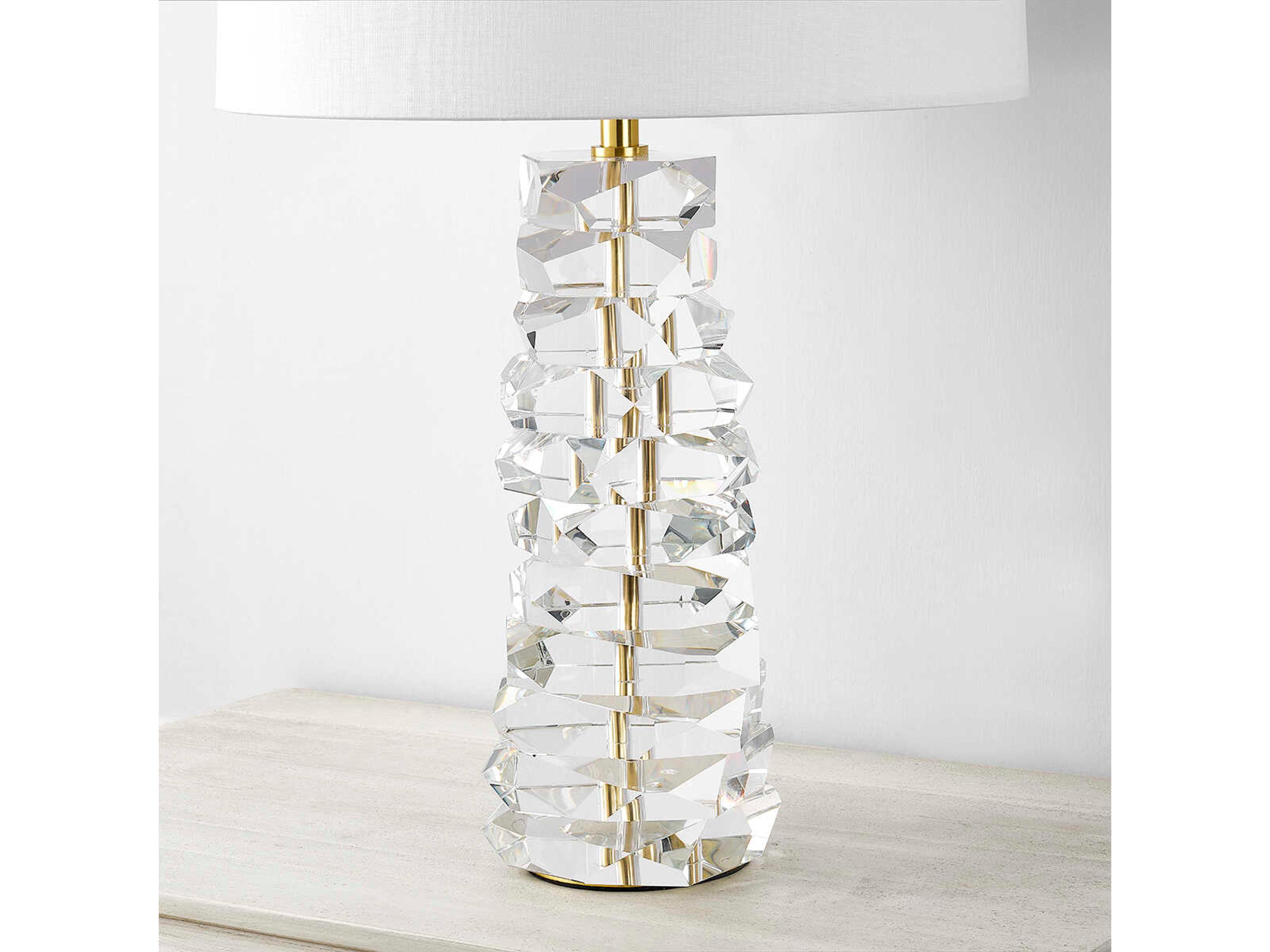 Hudson Valley Bellarie Aged Brass White Linen Clear Buffet Lamp