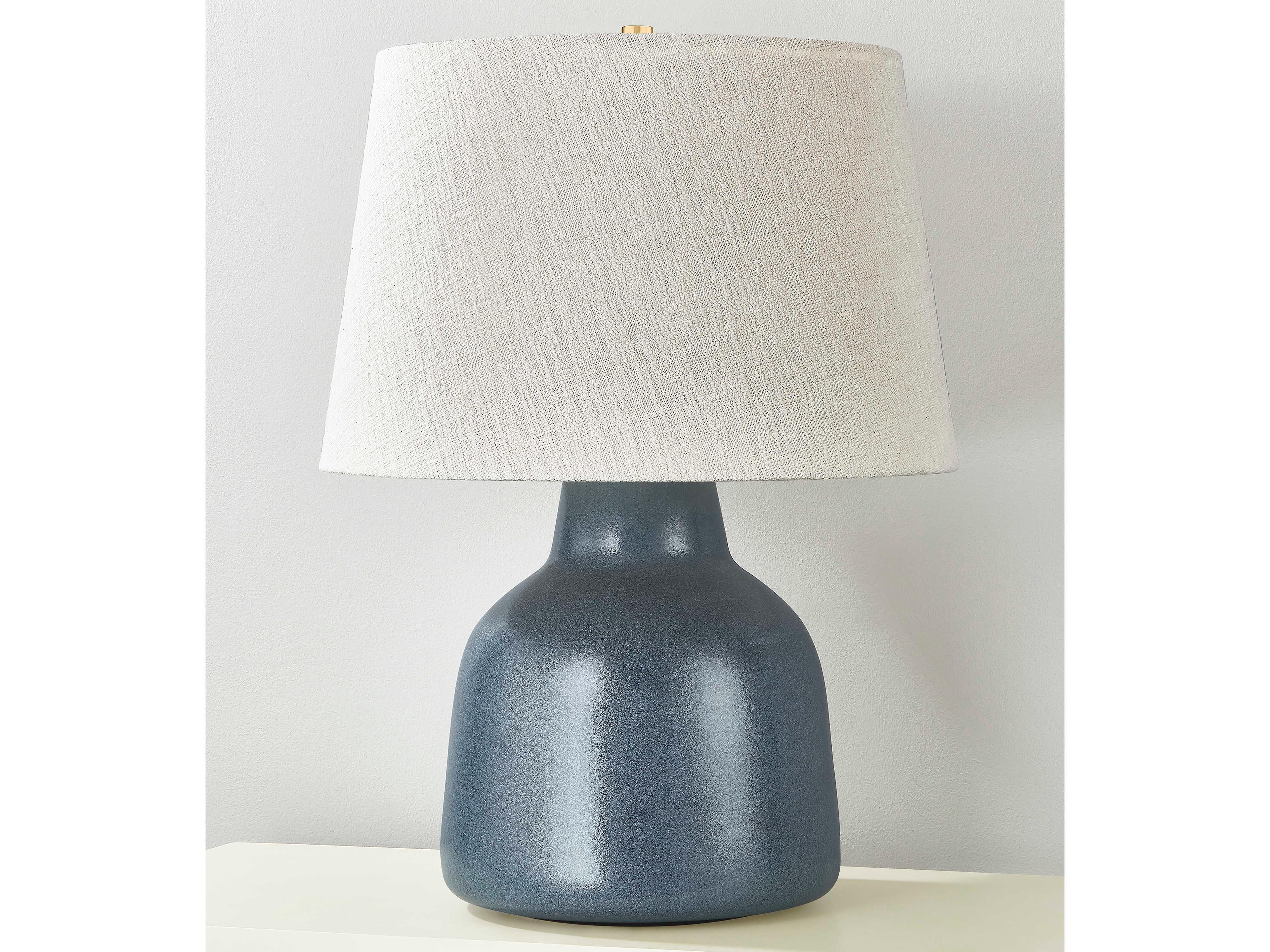 Hudson Valley Ridgefield Aged Brass Ceramic Textured Navy Linen Blue Buffet Lamp