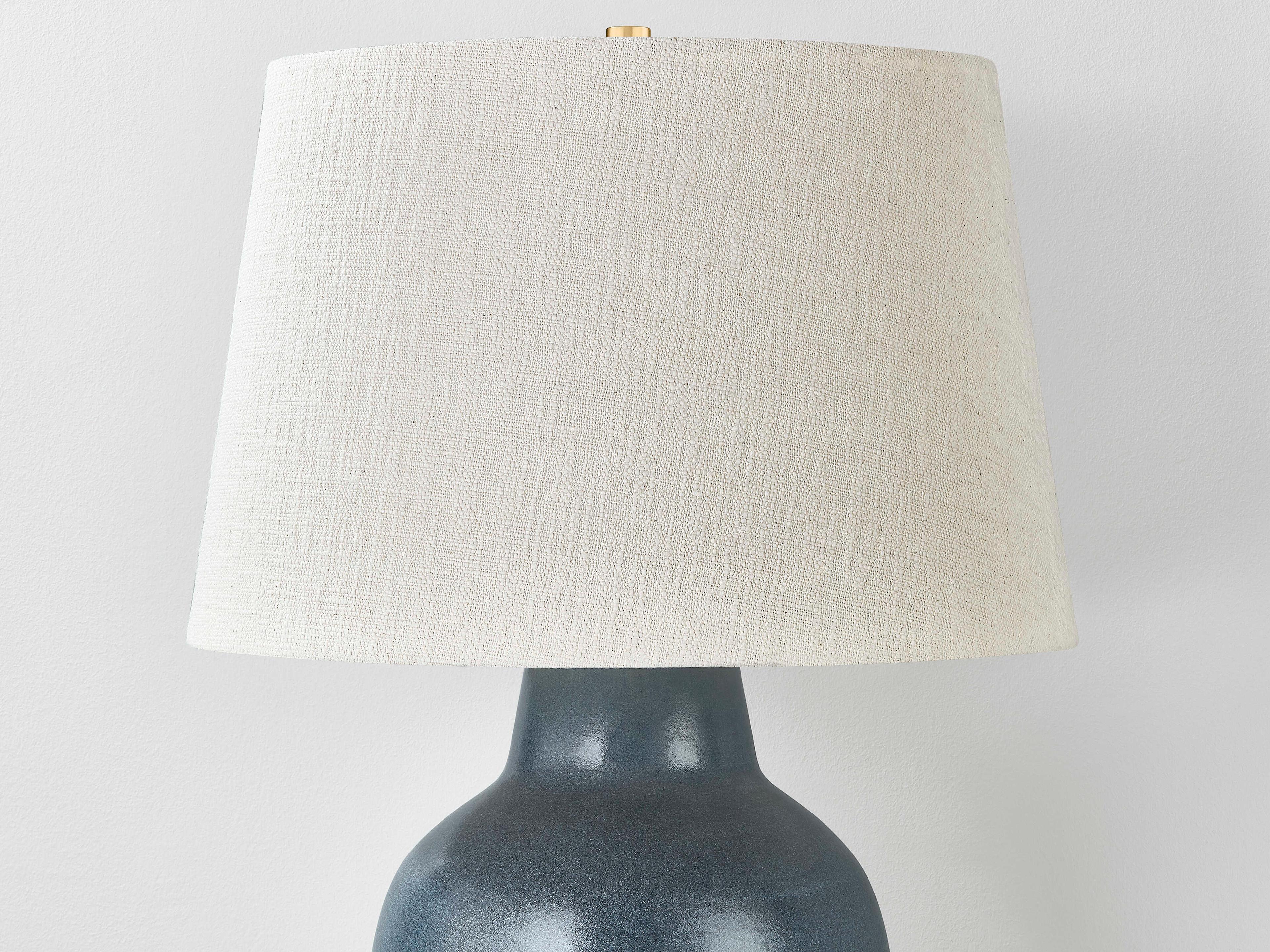 Hudson Valley Ridgefield Aged Brass Ceramic Textured Navy Linen Blue Buffet Lamp