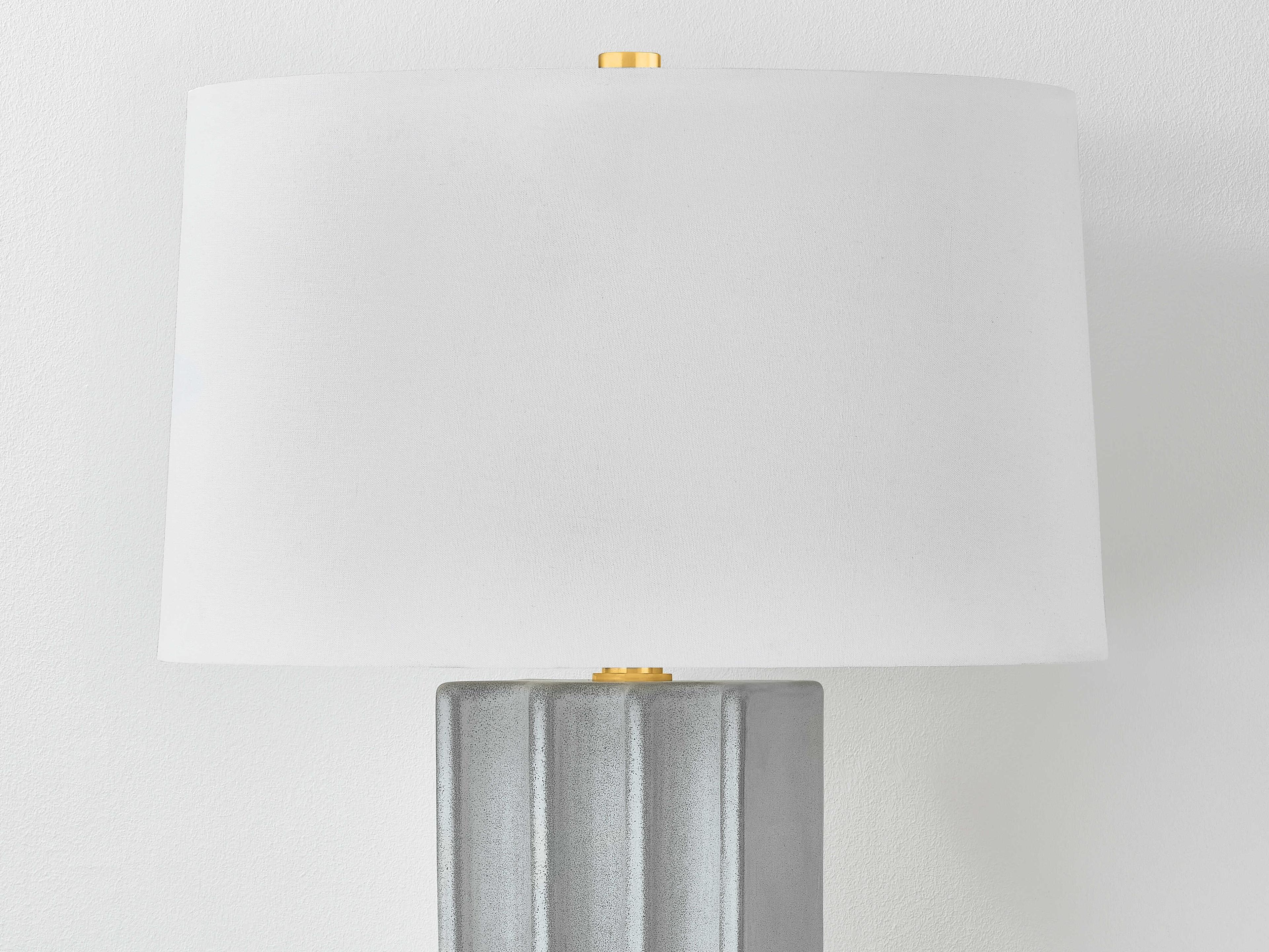 Hudson Valley Elmer Aged Brass Ceramic Granite White Linen Gray Buffet Lamp