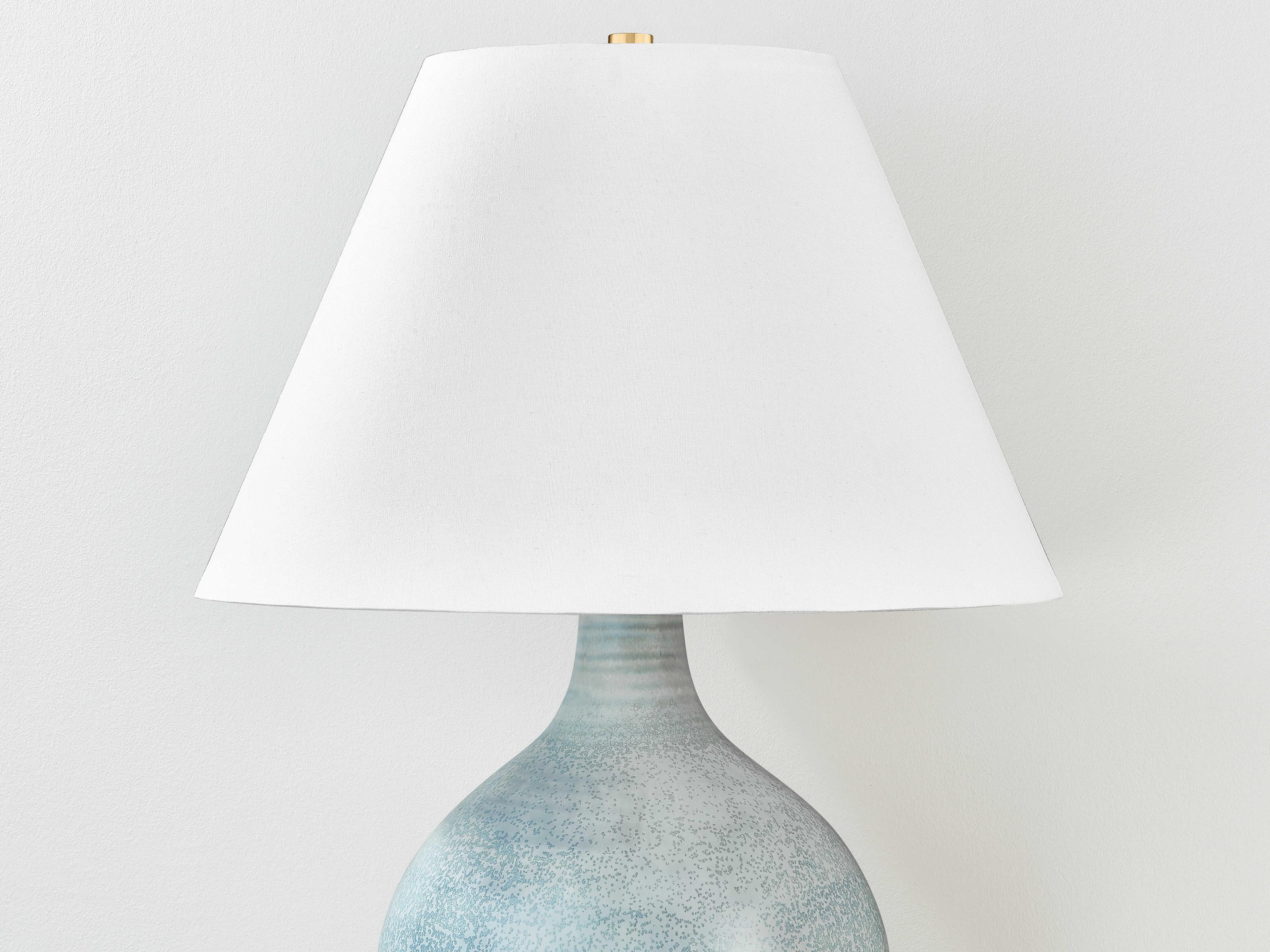 Hudson Valley Kearny Aged Brass Ceramic Reactive Seaglass White Linen Green Buffet Lamp