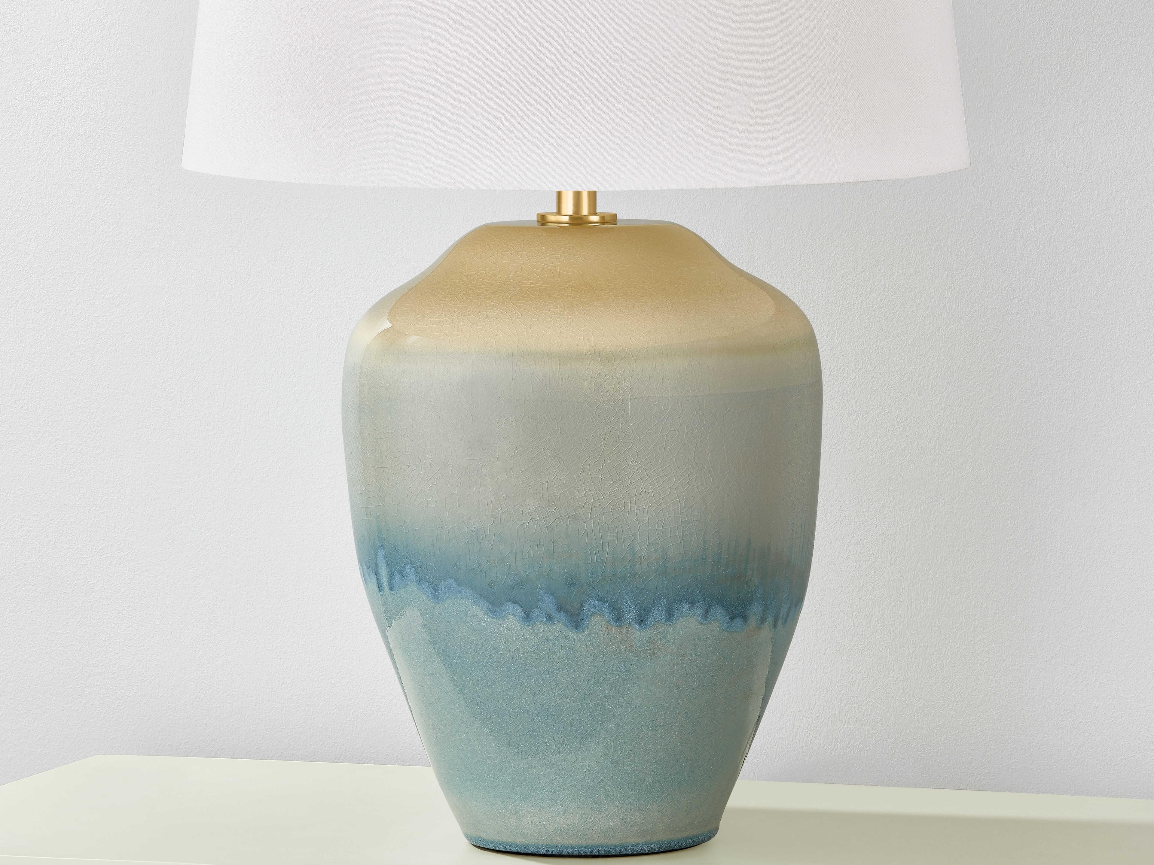 Hudson Valley Montville White Linen Green Buffet Lamp