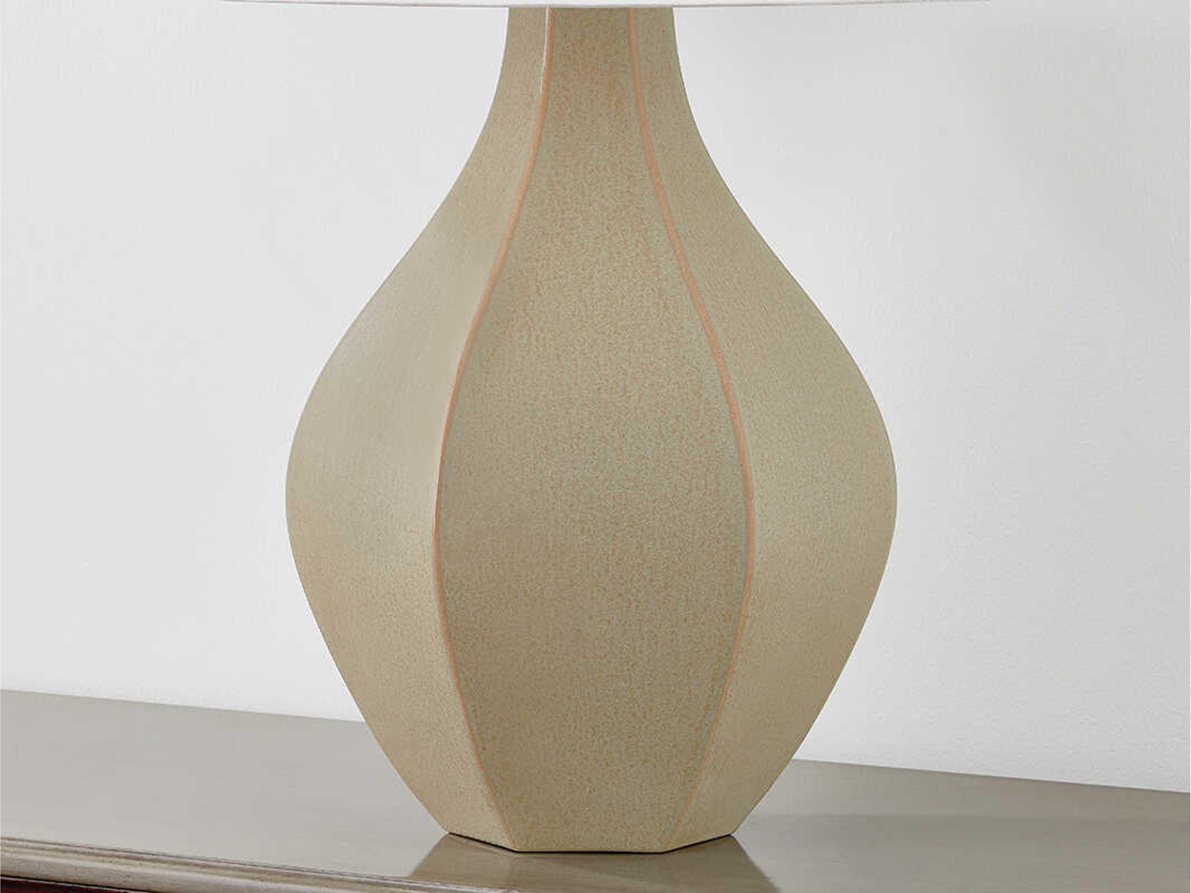 Hudson Valley Abescon Aged Brass Ceramic Cocoon White Linen Brown Buffet Lamp