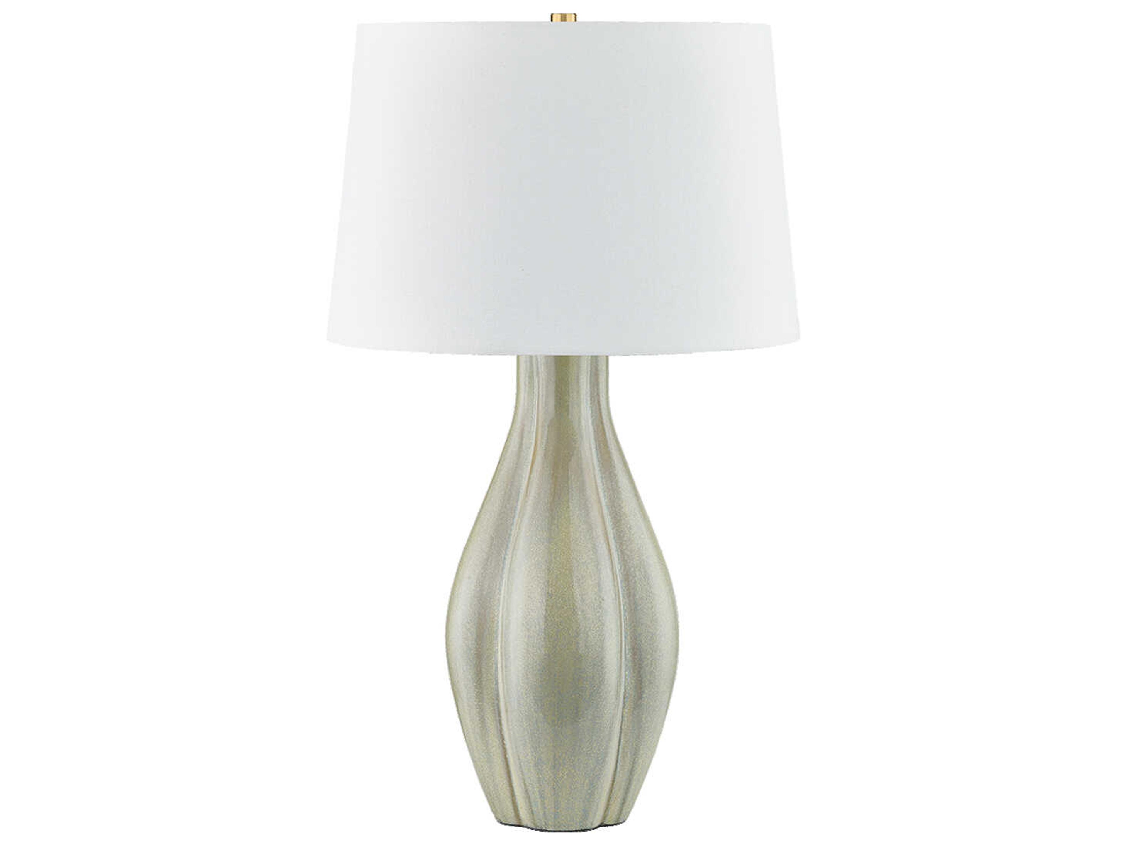 Galloway Aged Brass Ceramic Coastal Green White Linen Buffet Lamp