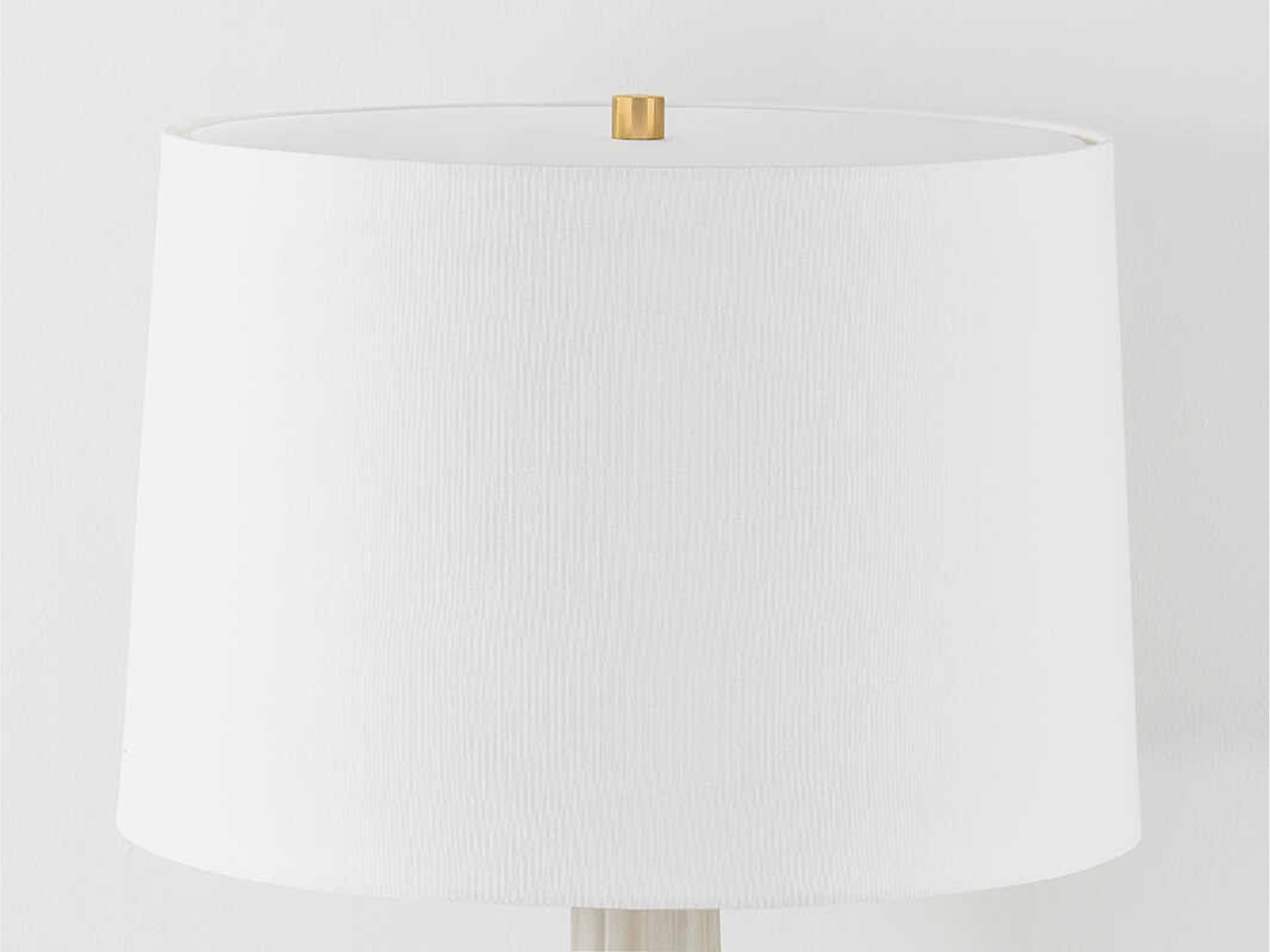 Hudson Valley Glendora Aged Brass Ceramic Misty Morning White Linen Gray Buffet Lamp