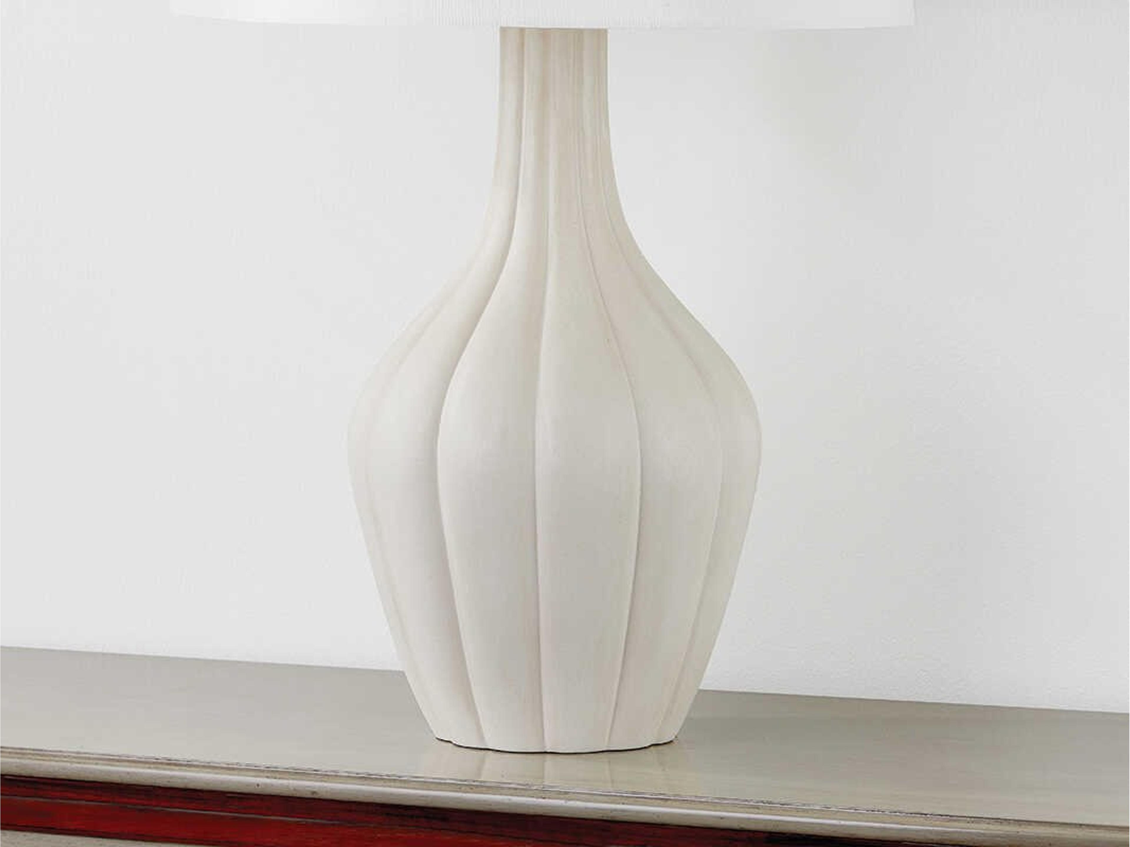 Hudson Valley Glendora Aged Brass Ceramic Misty Morning White Linen Gray Buffet Lamp