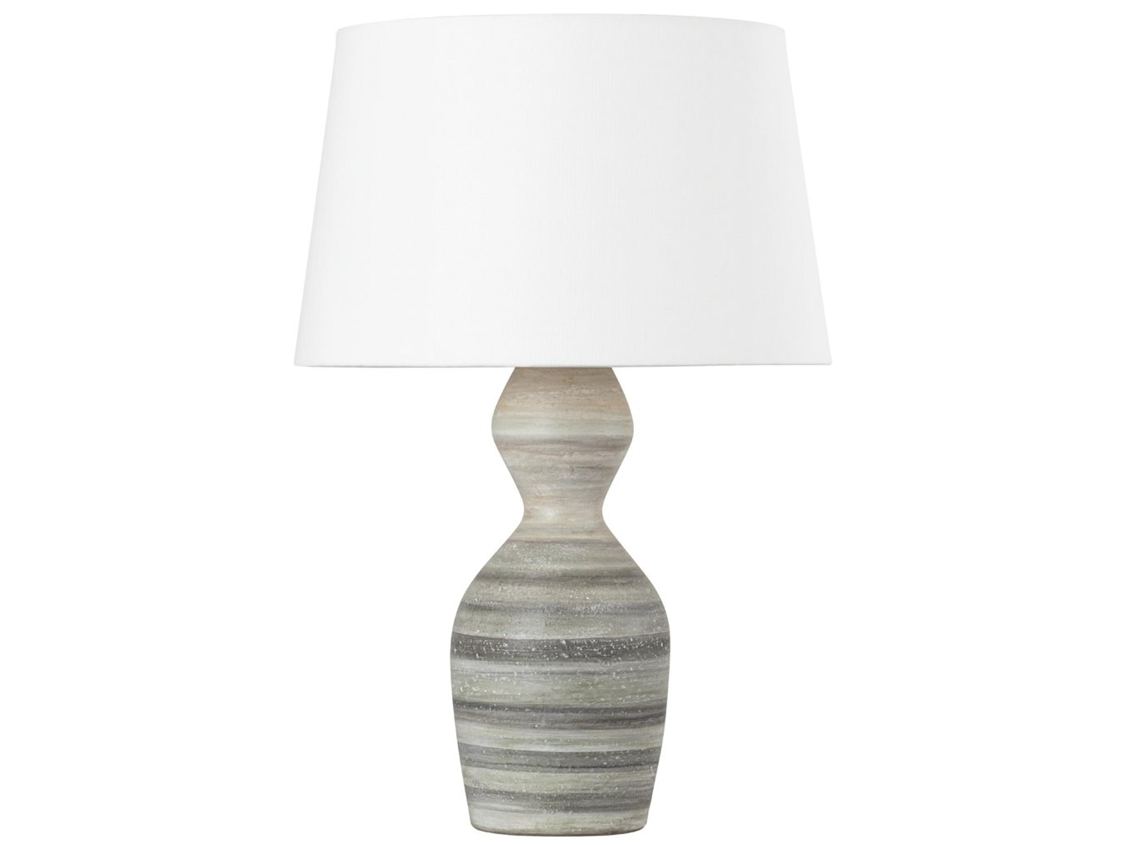 Hudson Valley Nahant Vintage Gold Leaf Ceramic White Dune Linen Gray Buffet Lamp