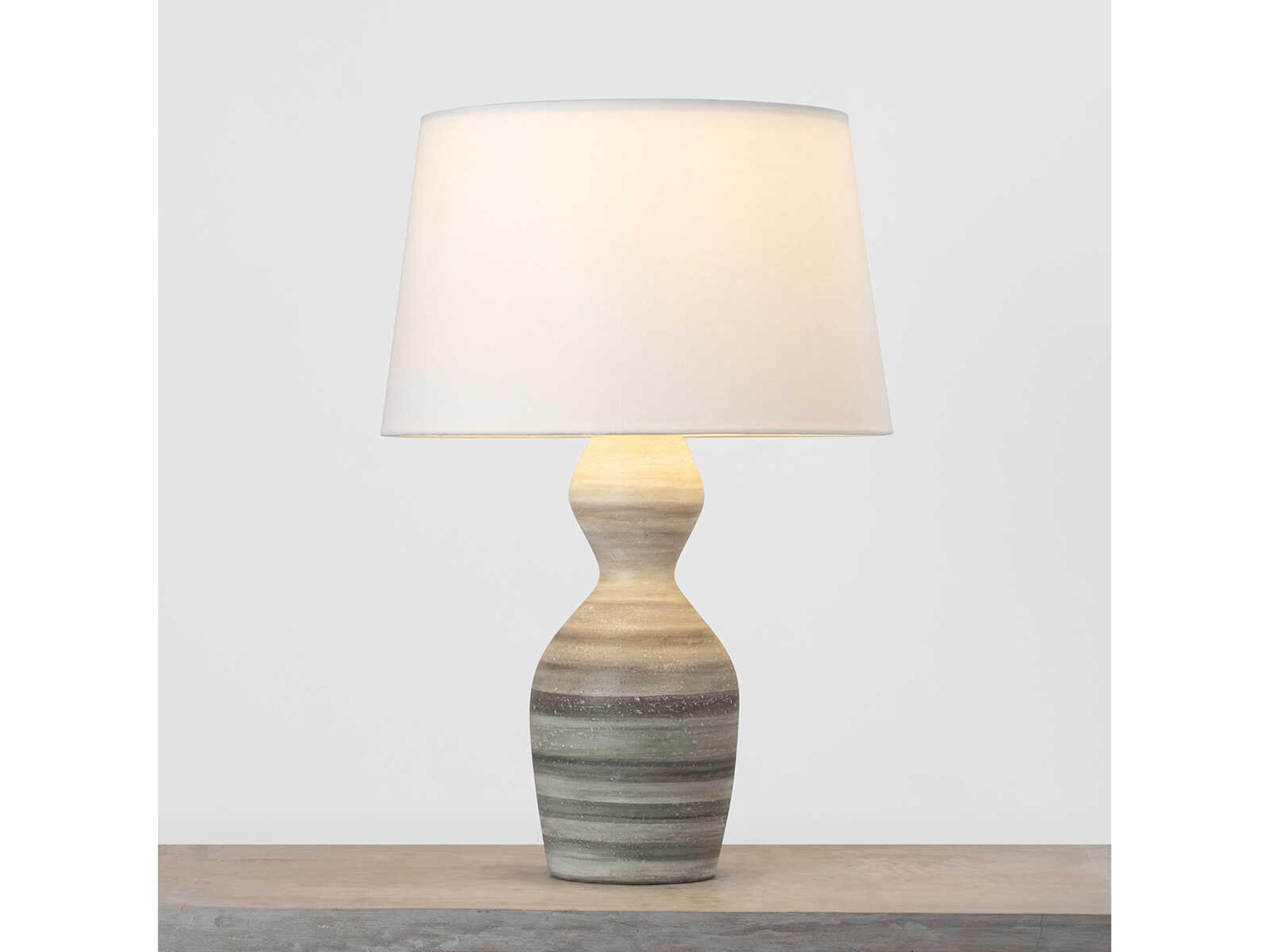 Hudson Valley Nahant Vintage Gold Leaf Ceramic White Dune Linen Gray Buffet Lamp