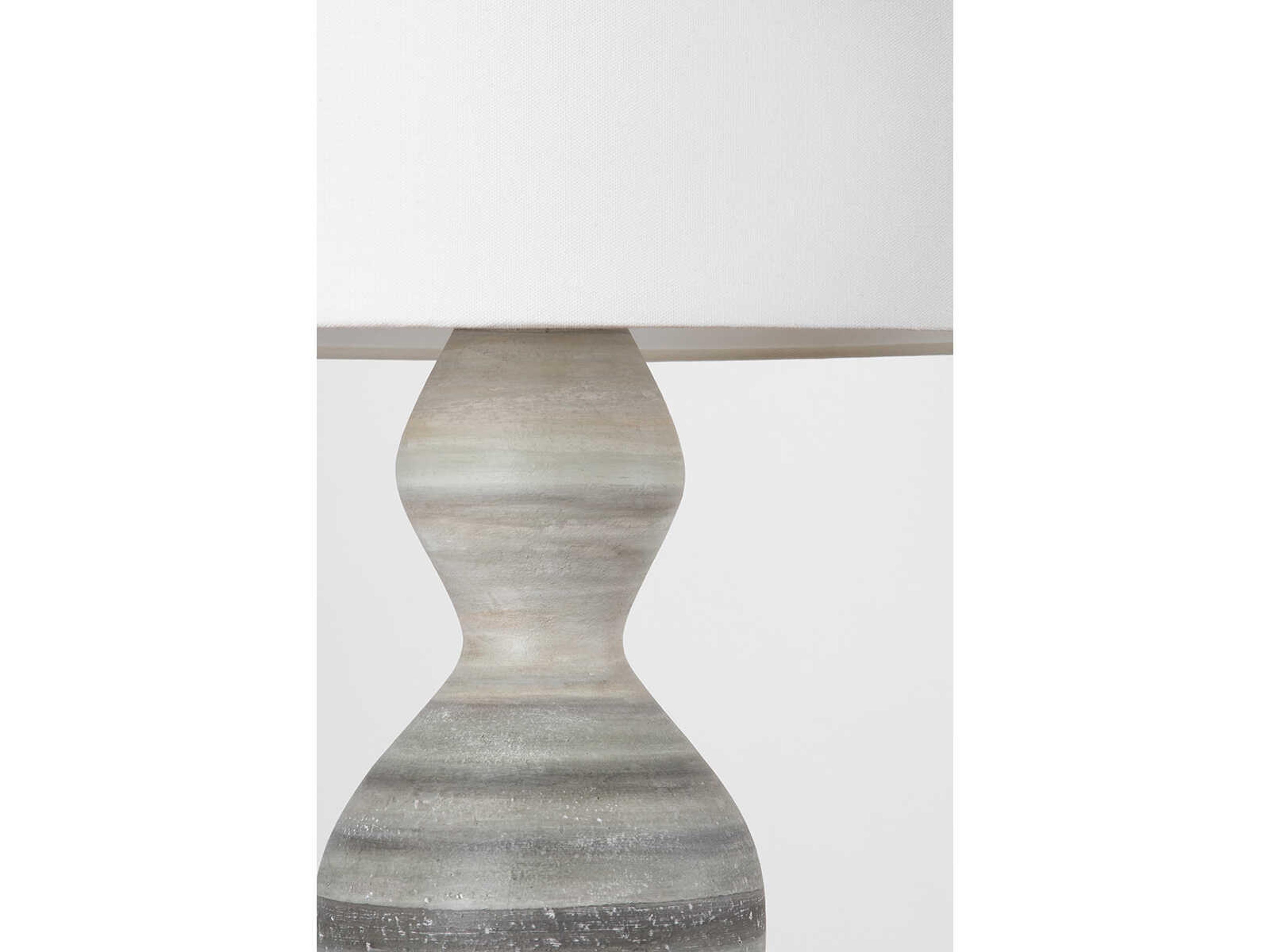 Hudson Valley Nahant Vintage Gold Leaf Ceramic White Dune Linen Gray Buffet Lamp