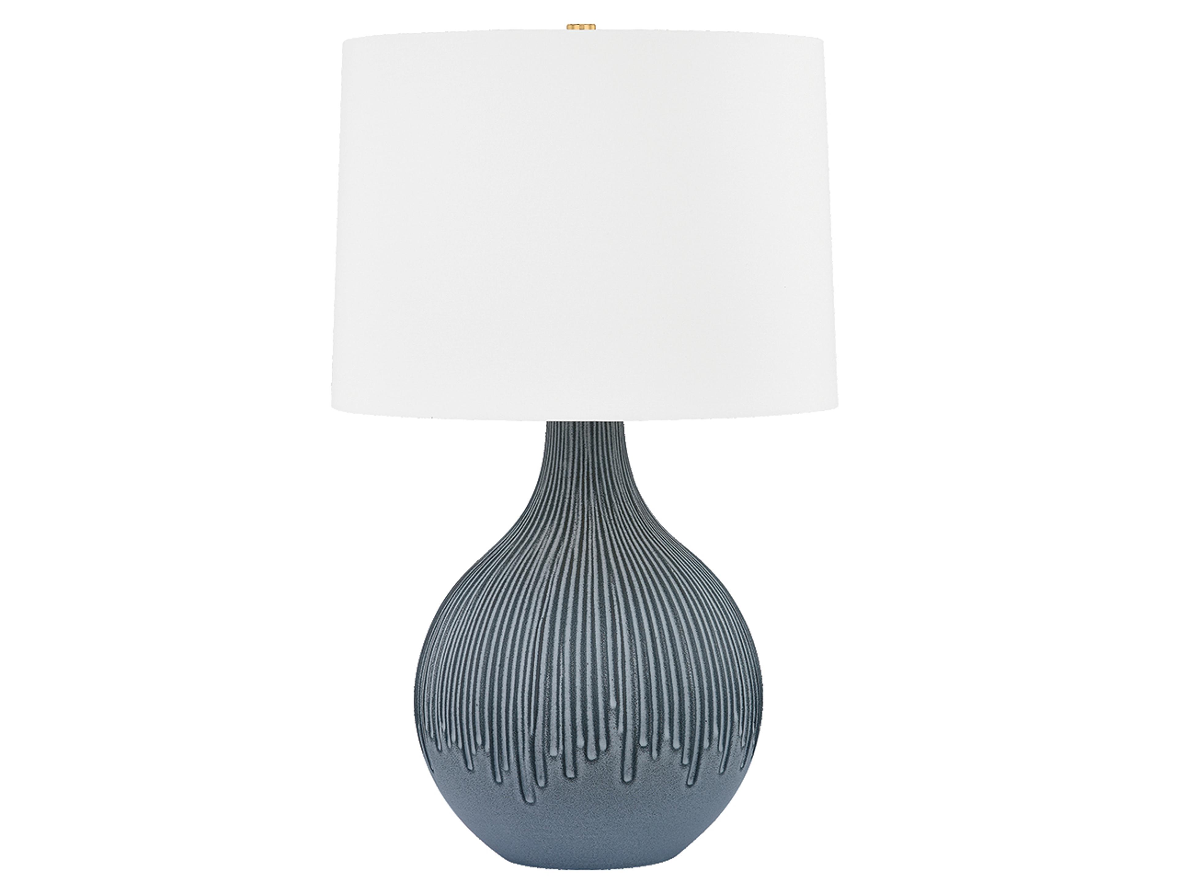 Hudson Valley Nepperhand Aged Brass Ceramic Providence Blue White Linen Buffet Lamp