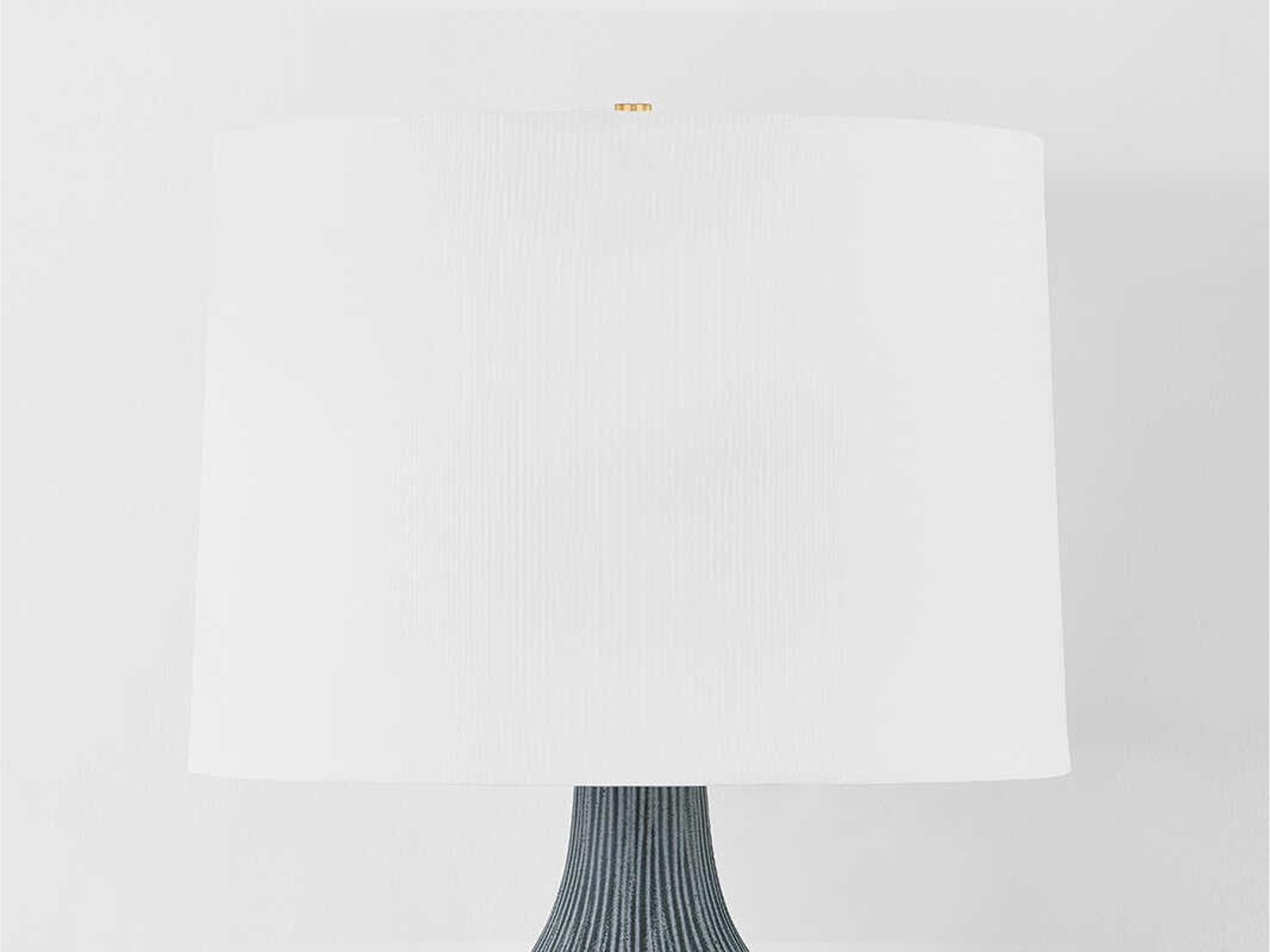 Hudson Valley Nepperhand Aged Brass Ceramic Providence Blue White Linen Buffet Lamp