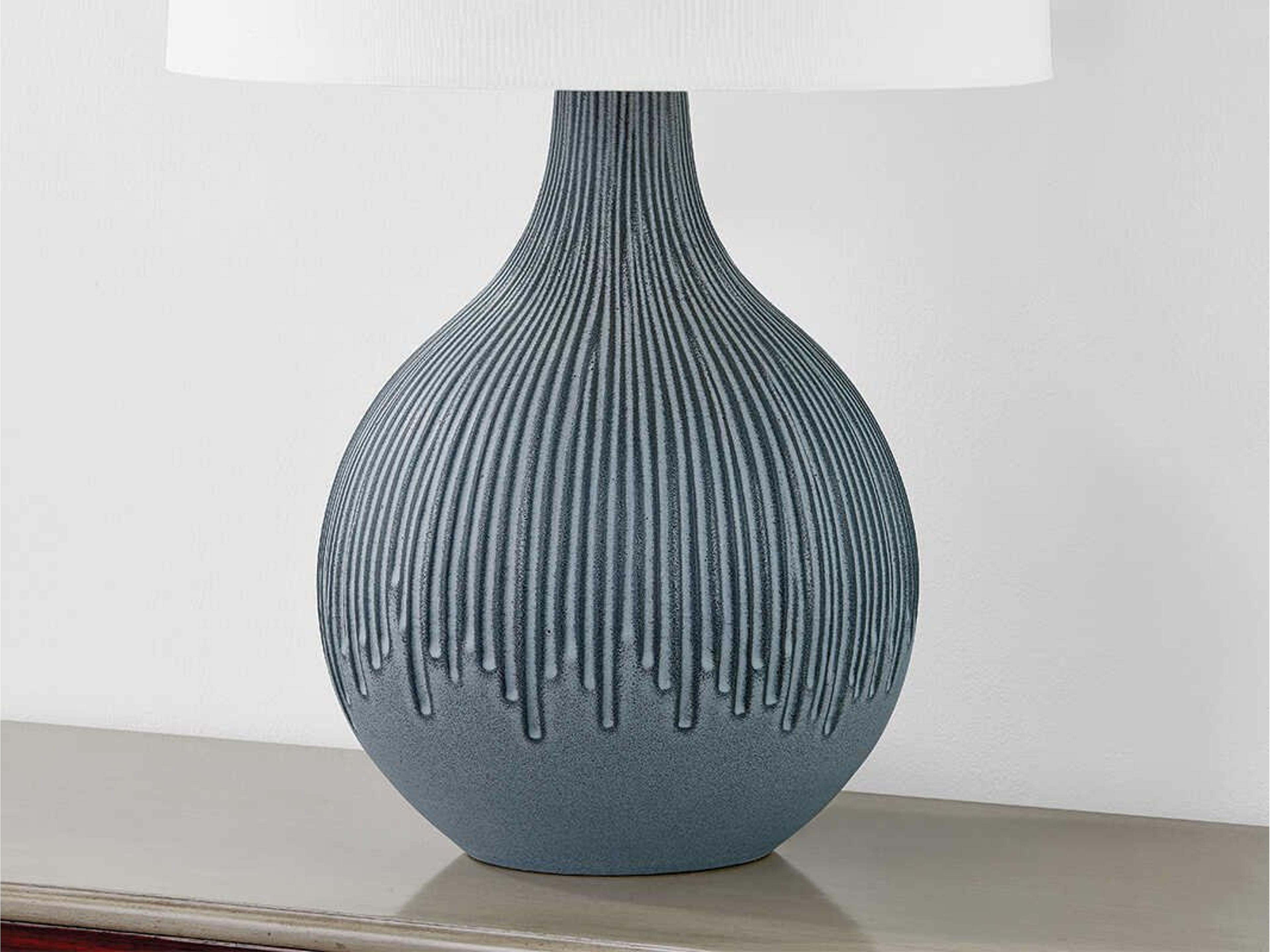 Hudson Valley Nepperhand Aged Brass Ceramic Providence Blue White Linen Buffet Lamp