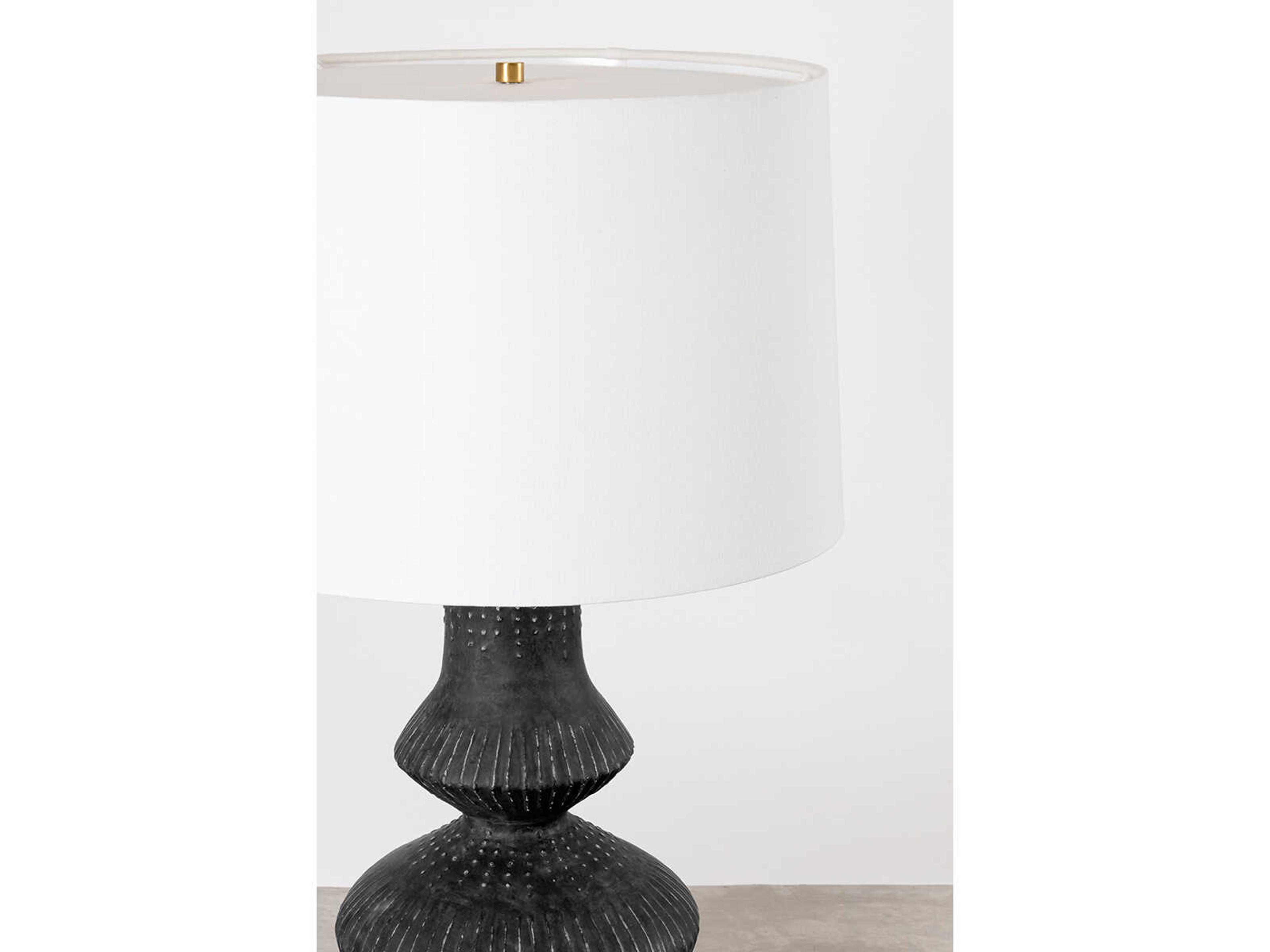 Hudson Valley Ancram Vintage Gold Leaf Ceramic Totem Black White Linen Buffet Lamp