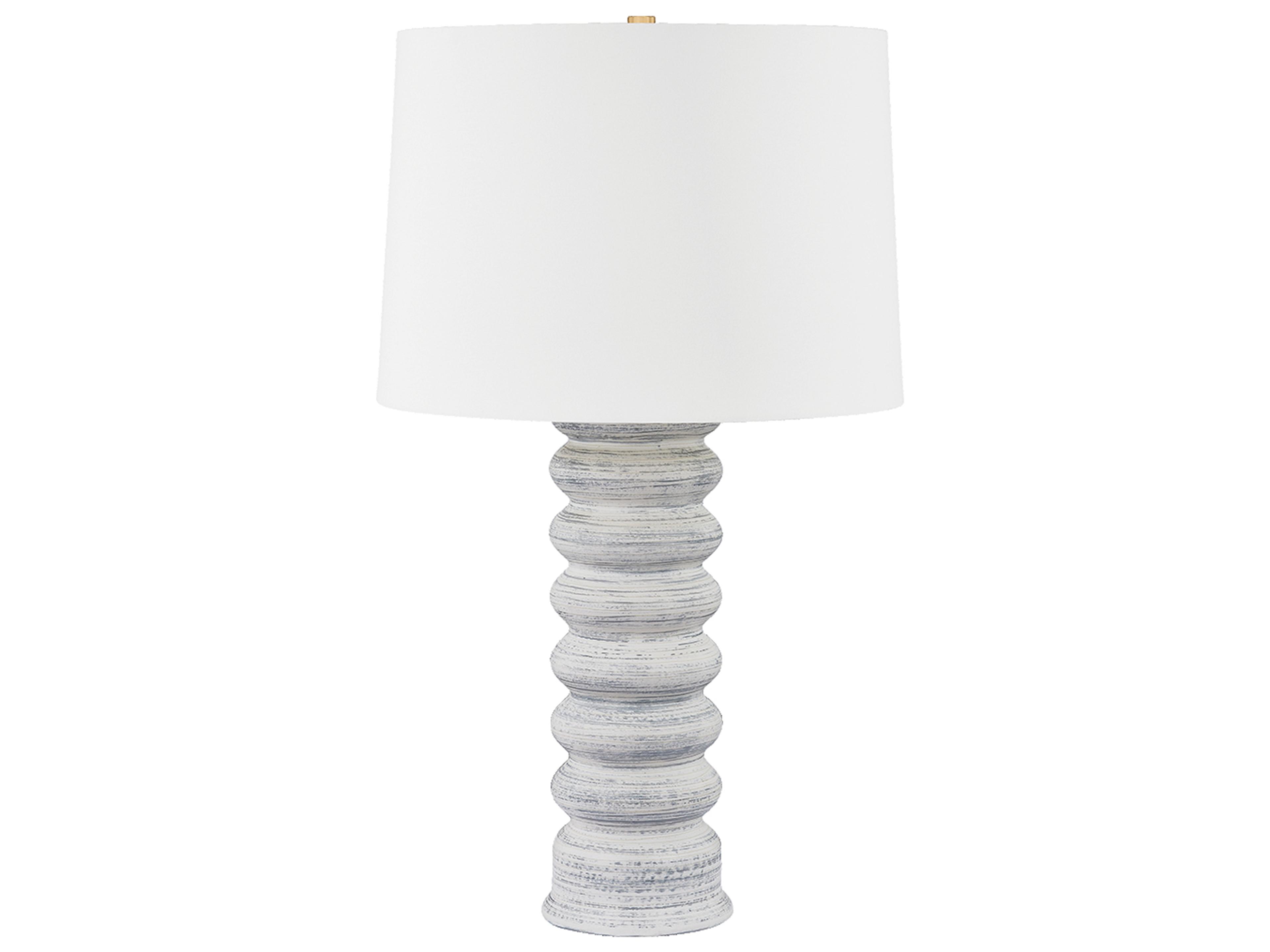 Hudson Valley Harwinton Aged Brass Ceramic Grey White Linen Buffet Lamp