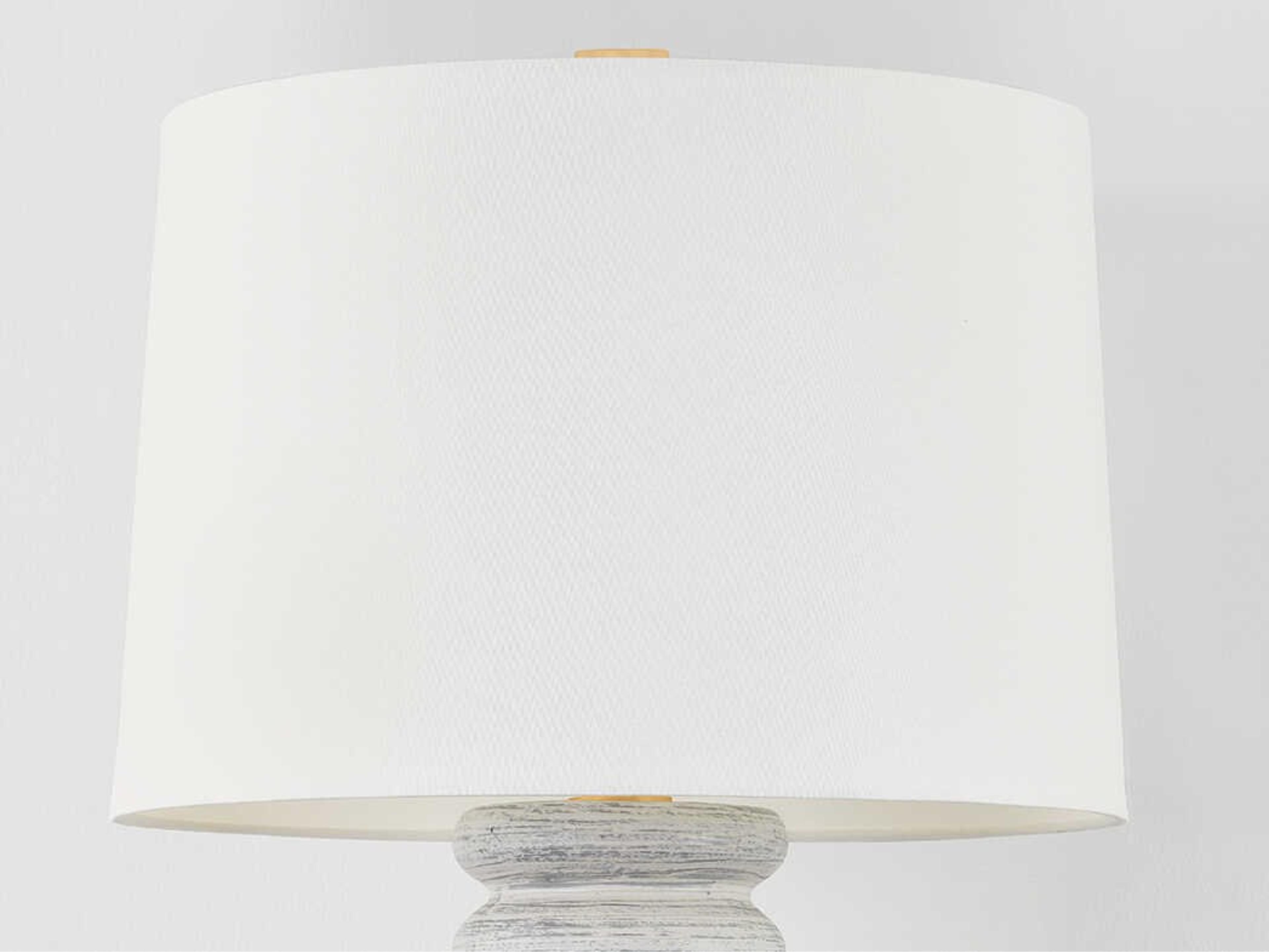 Hudson Valley Harwinton Aged Brass Ceramic Grey White Linen Buffet Lamp