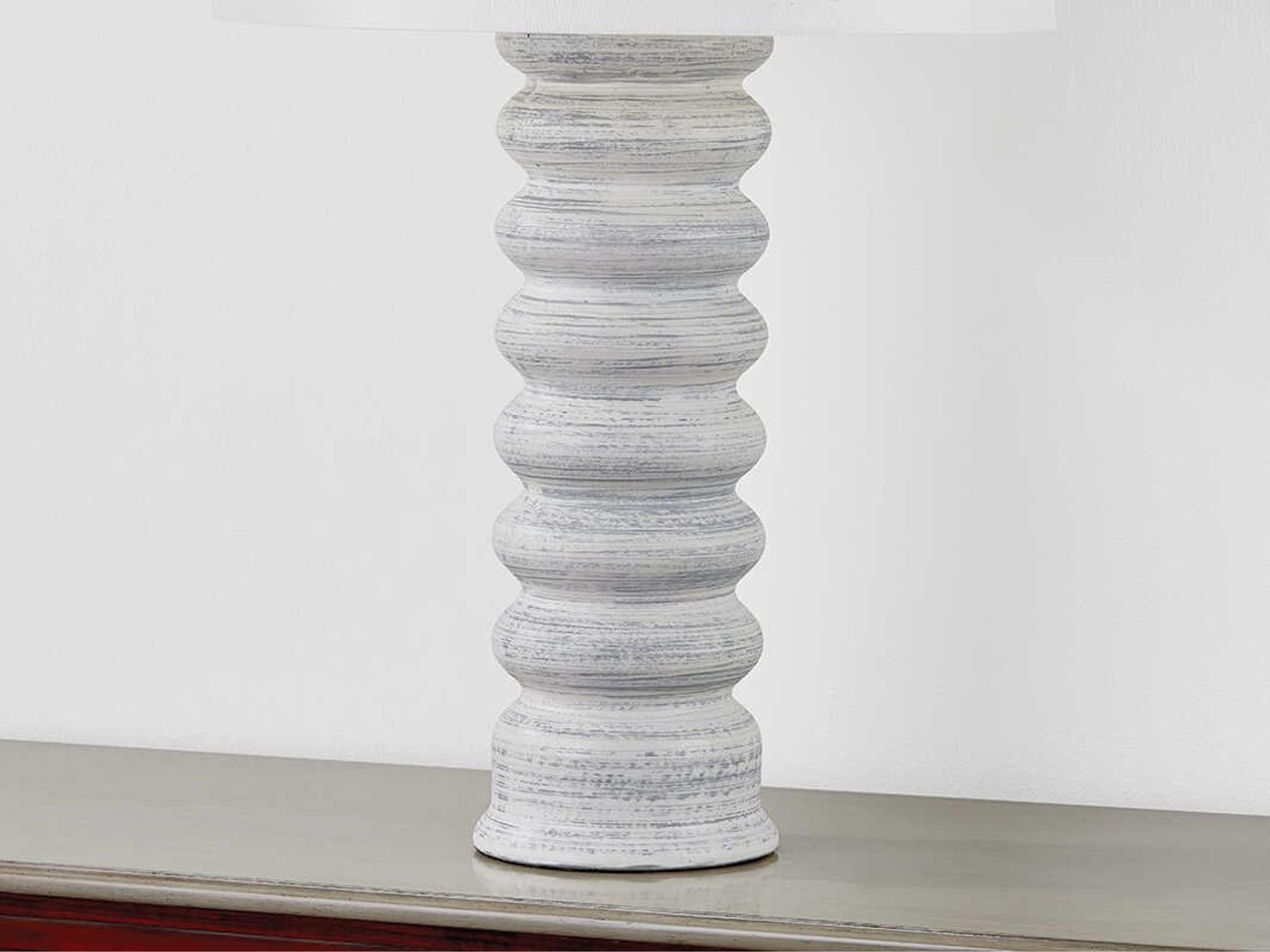 Hudson Valley Harwinton Aged Brass Ceramic Grey White Linen Buffet Lamp