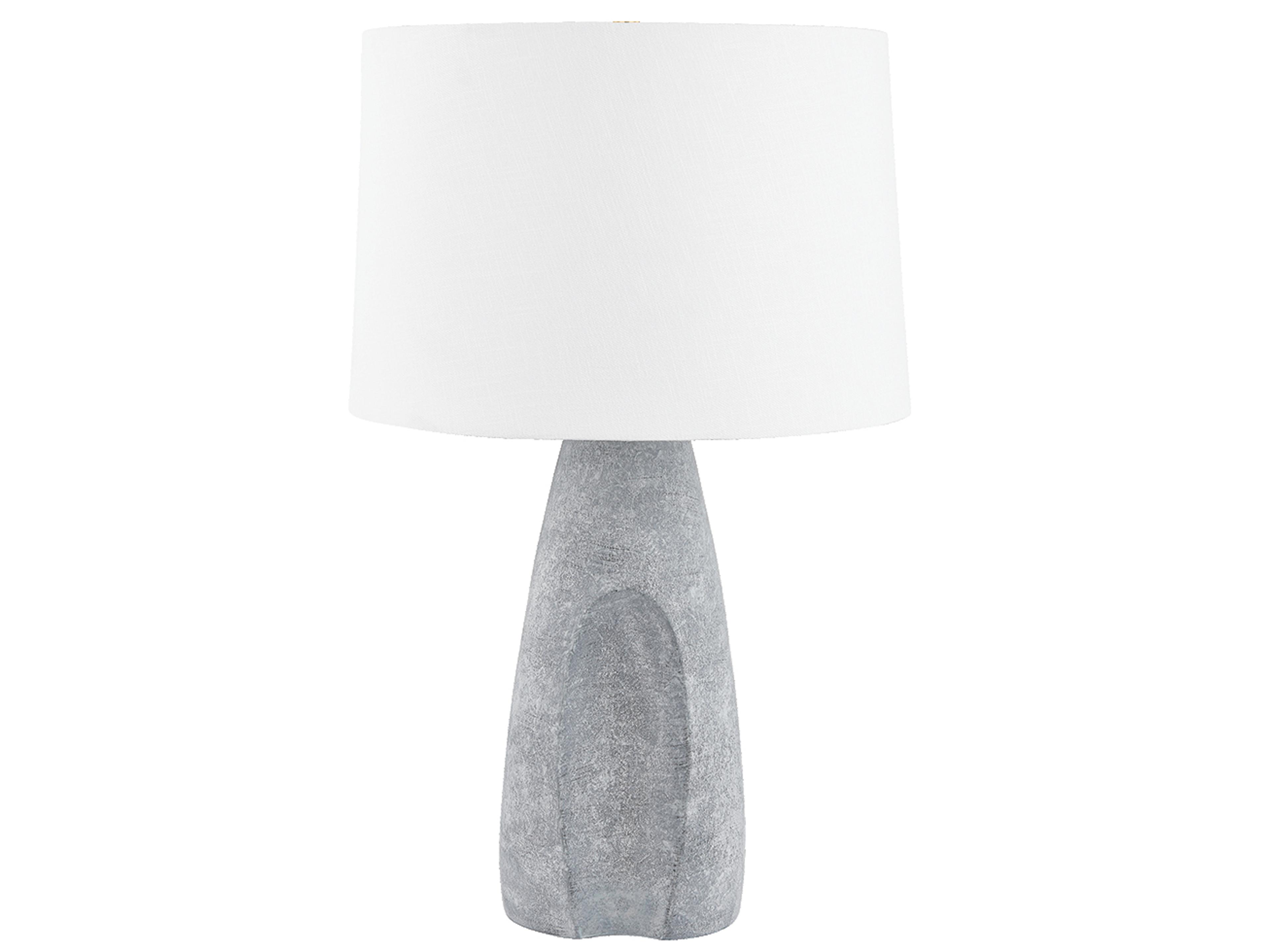 Hackensack Aged Brass Ceramic Stonewash Textured Linen Fabric Gray Buffet Lamp