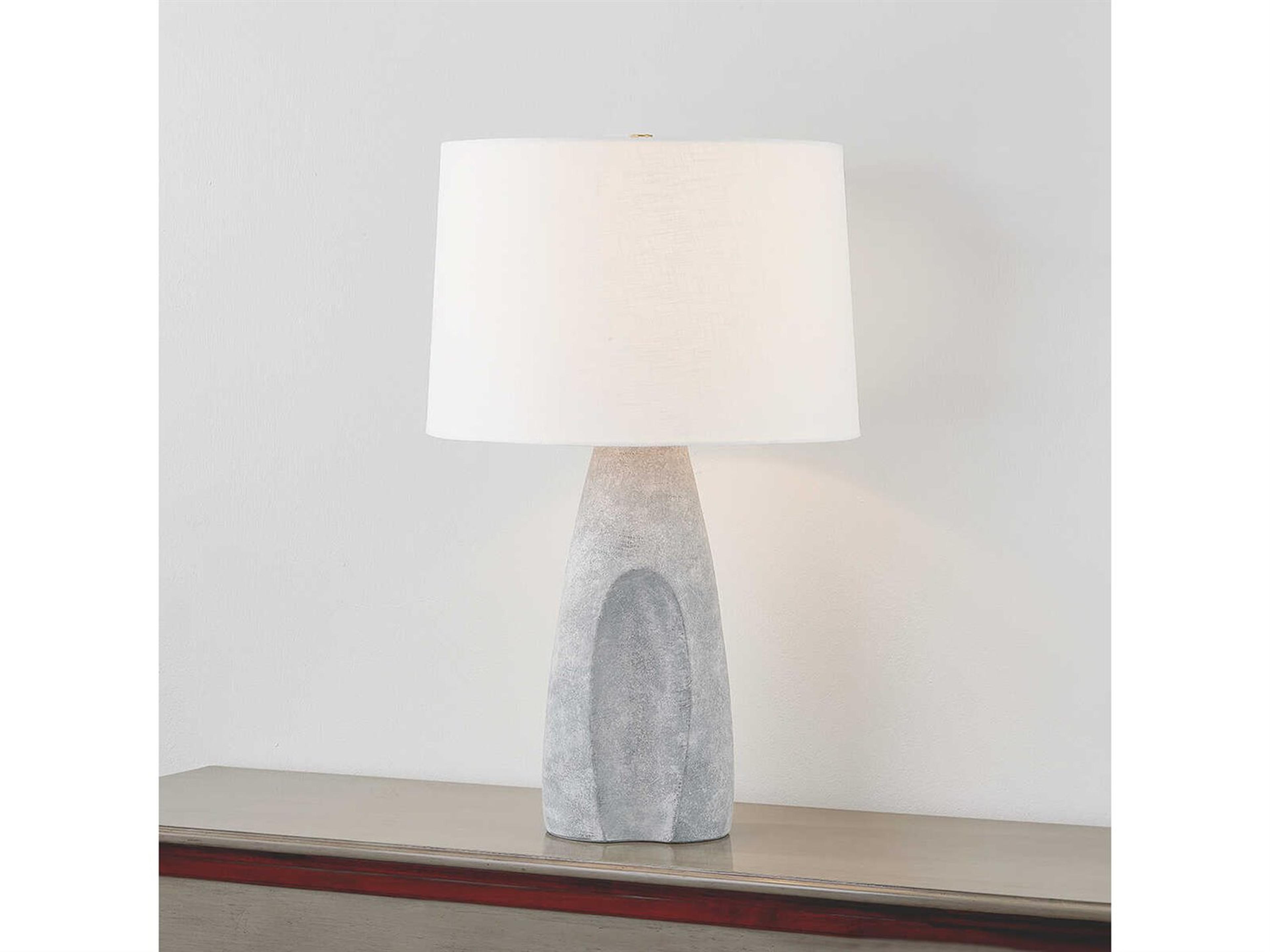Hudson Valley Hackensack Aged Brass Ceramic Stonewash Textured Linen Fabric Gray Buffet Lamp