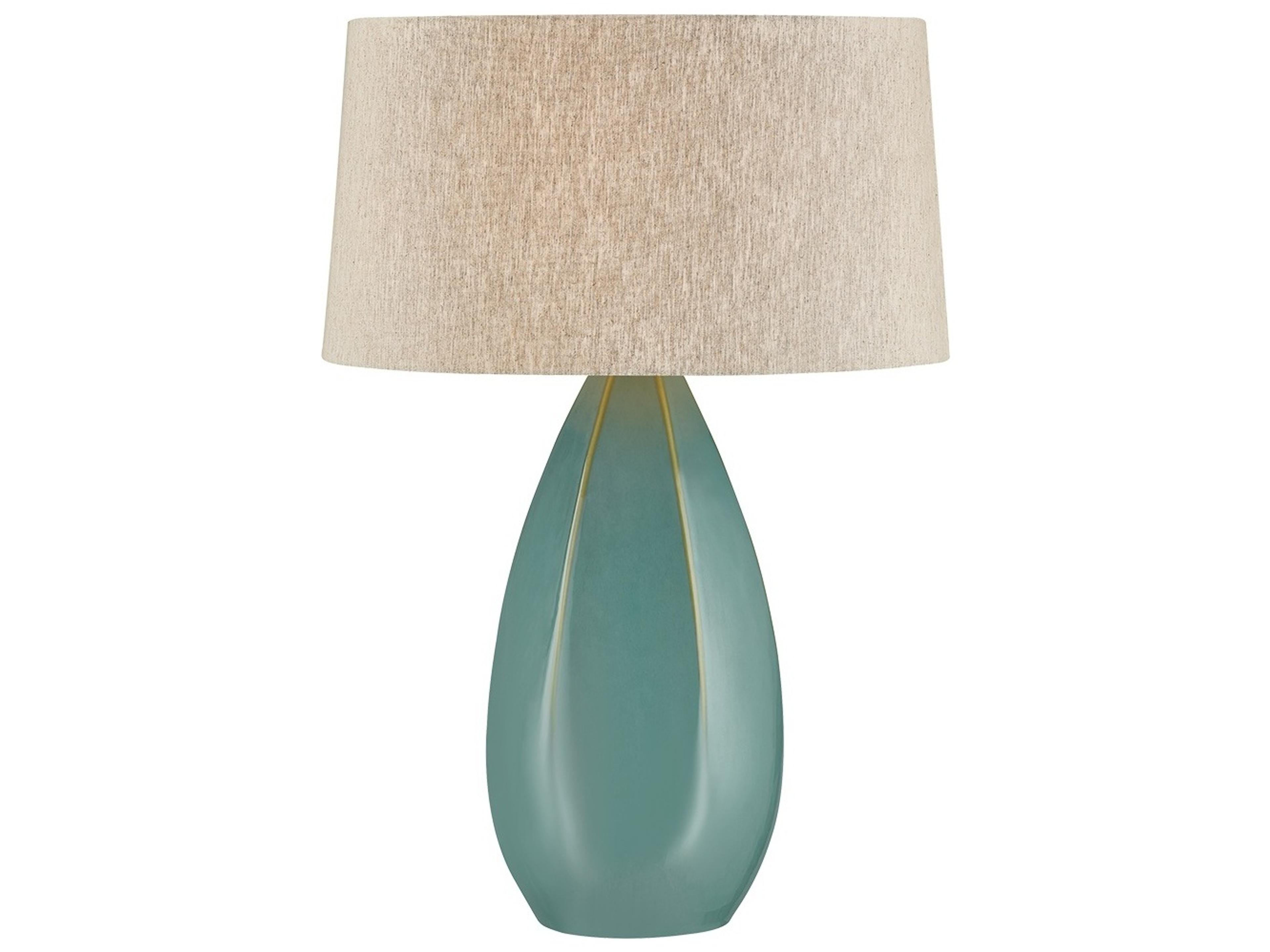 Colwyn Aged Brass Ceramic Celadon Wash Natural Linen Fabric Green Buffet Lamp