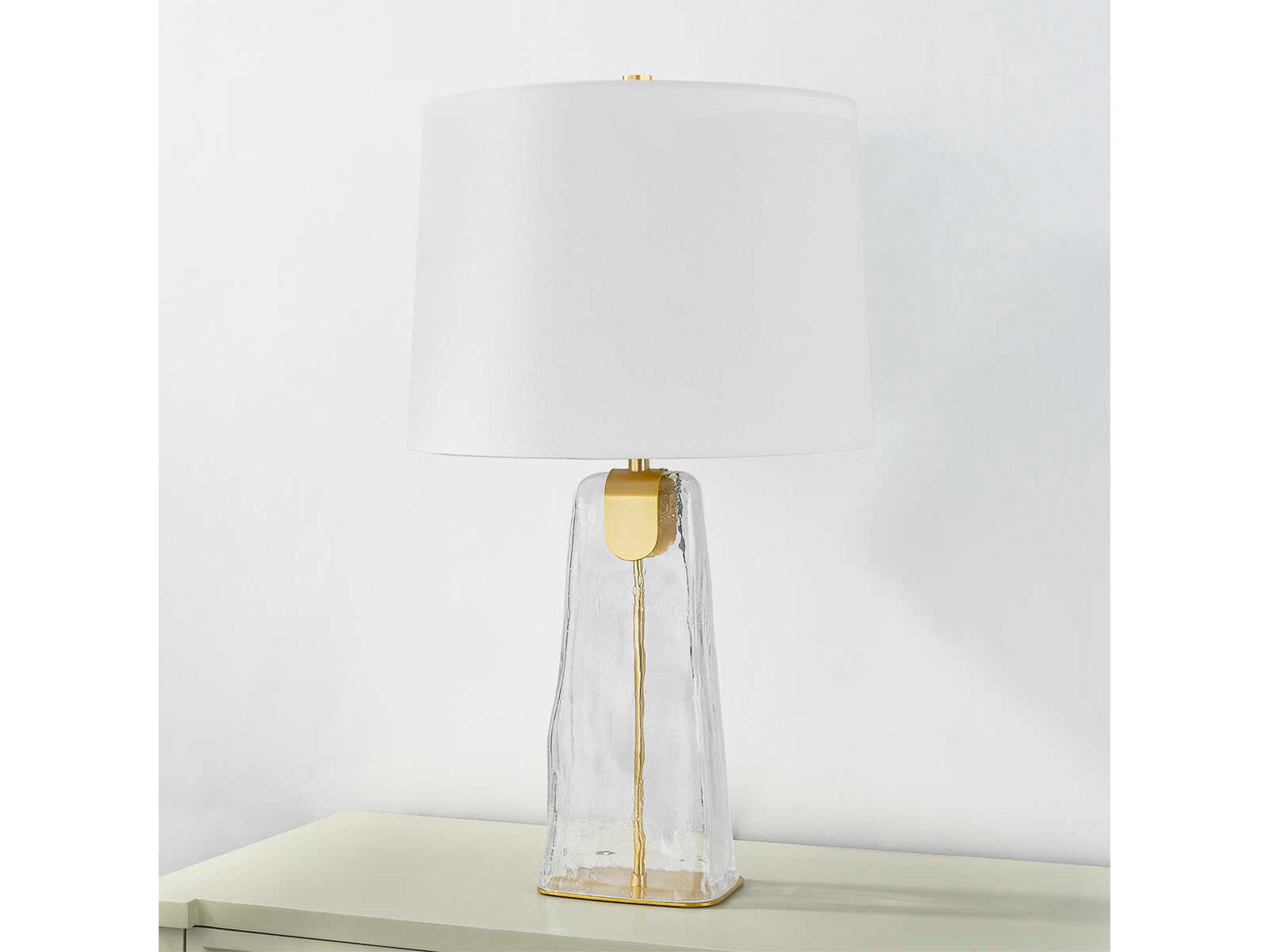 Hudson Valley Midura Aged Brass White Linen Clear Buffet Lamp
